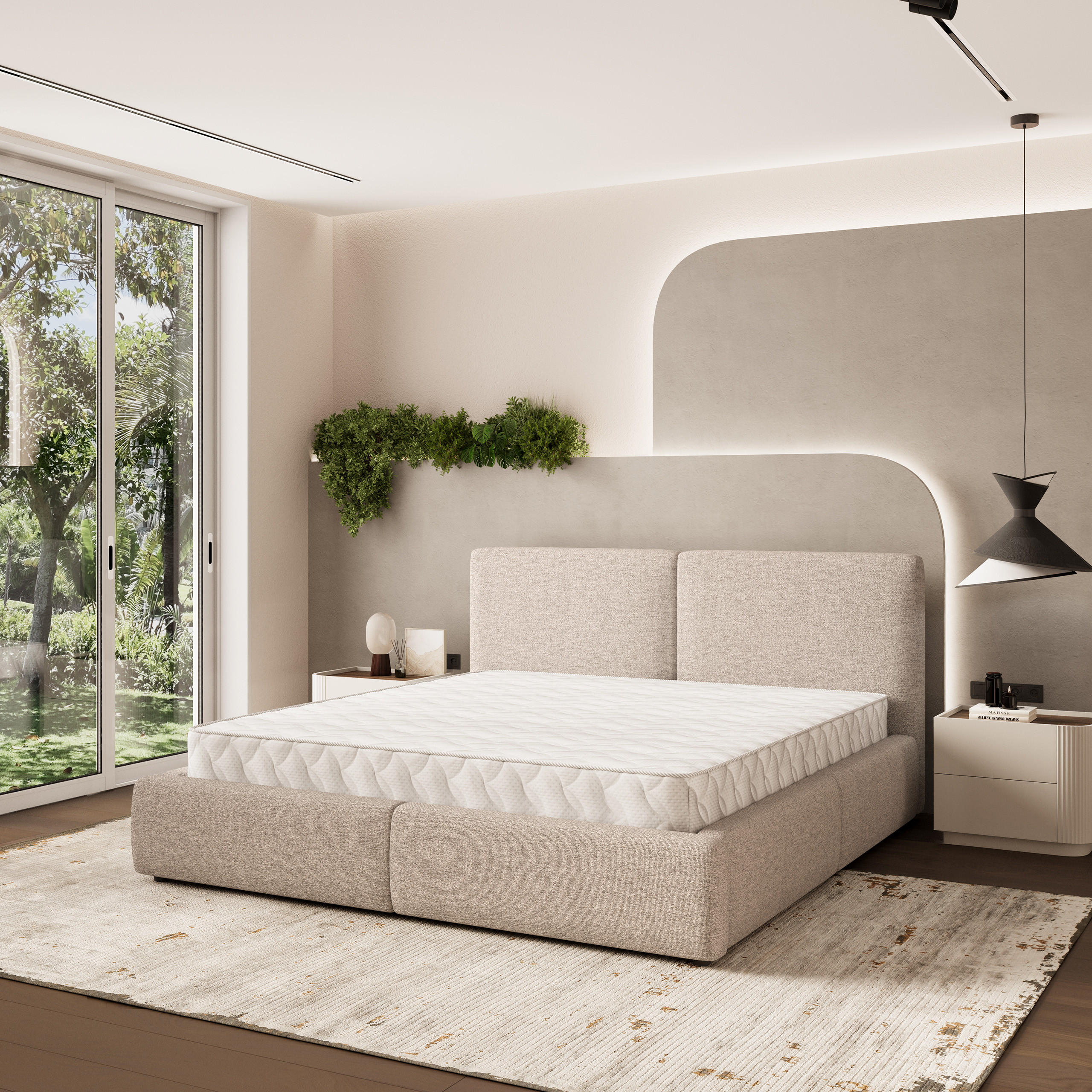 POLSTERBETT FELURO 160x200 cm mit Bettkästen - Beige - Beige, Holz (160/200cm) - MASSENO