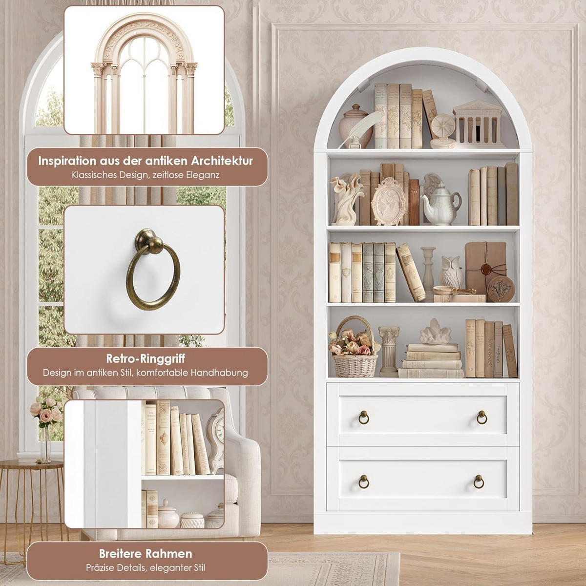 BÜCHERREGAL mit 2 Schubladen 177 x 79,5 x 36 cm Weiß - Weiß, Holzwerkstoff (79.5/177/36cm)