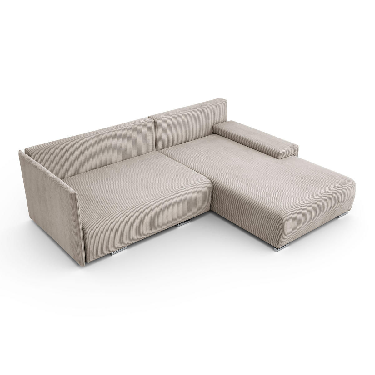 ECKSOFA L-Form Schlaffunktion Livorno Cord-Stoff Beige Rechts - Chromfarben/Beige, Holz/Kunststoff (246/188cm) - Kaiser Möbel