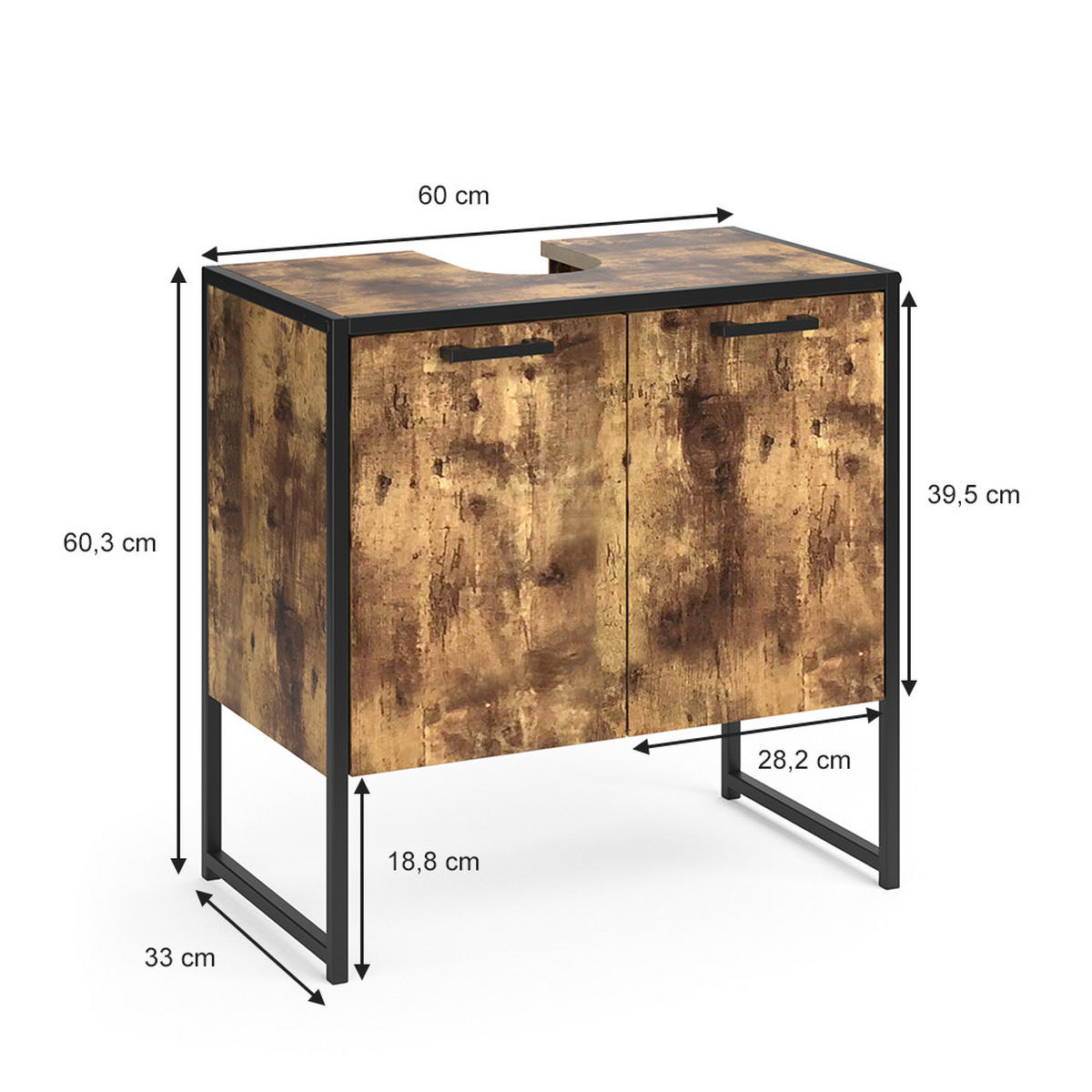 WASCHBECKENUNTERSCHRANK Fyrk Antikholz 60 x 60 cm - Alteiche/Schwarz, Holzwerkstoff (60/60/33cm) - Vicco