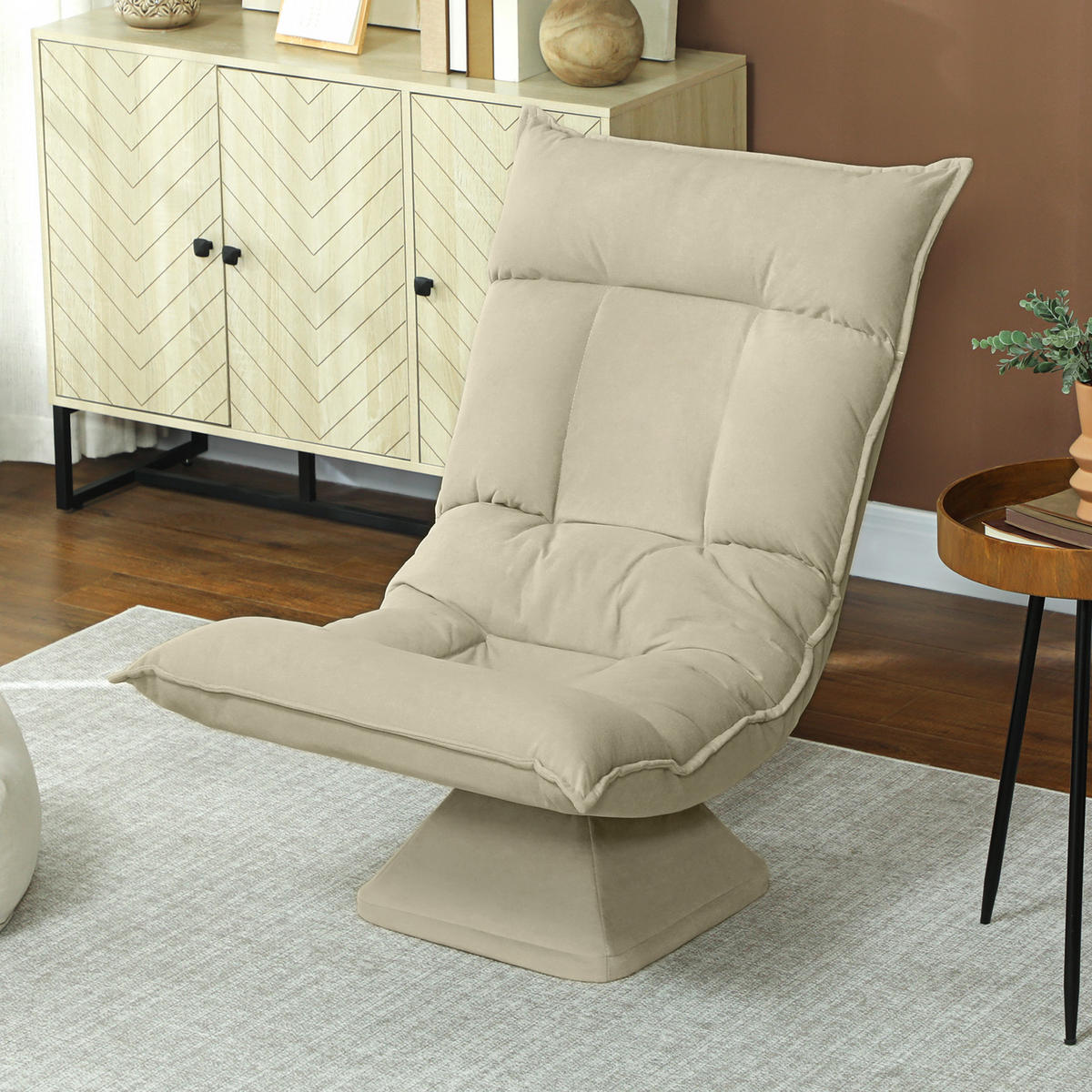 BODENSTUHL Drehbar Bodensessel mit 5-Fach Verstellbarer Rückenlehne Beige - Beige, Kunststoff (62/95/70cm) - HOMCOM