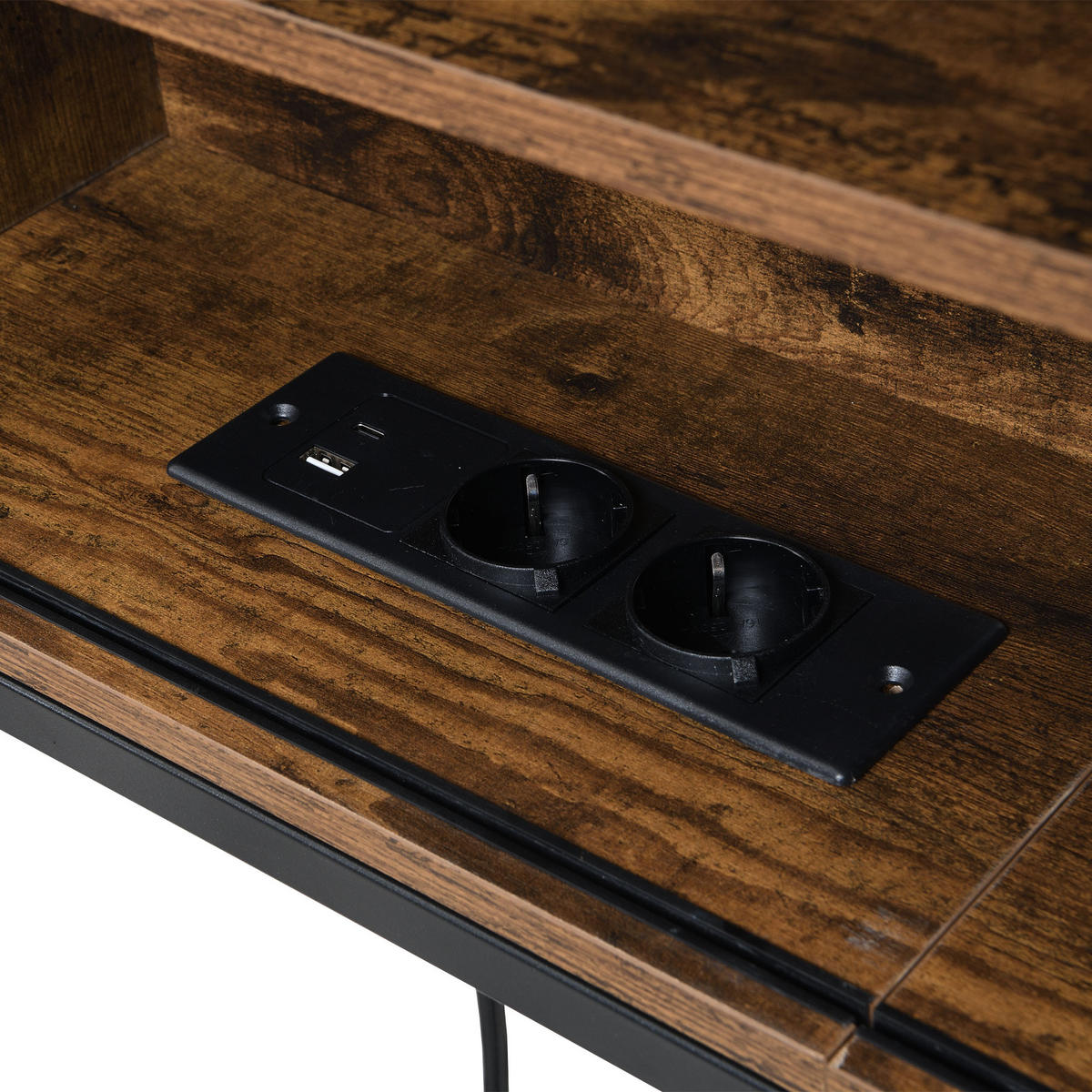 AUSZIEHBETT 90x200cm mit multifunktionalen Steckdosen，Schwarz + Braun - Braun, Holz/Metall (90/200cm) - KOMHTOM