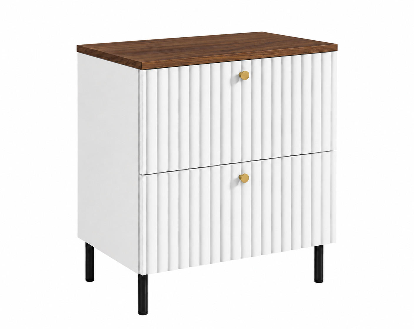 BADEZIMMERSCHRANK: Weiß / Platte Nusseiche / Griffe Schwarz / Beine Schwarz, 60 x 46 x 73,6 cm - Schwarz/Weiß, Holzwerkstoff (60/73.6/46cm) - 3XE LIVING