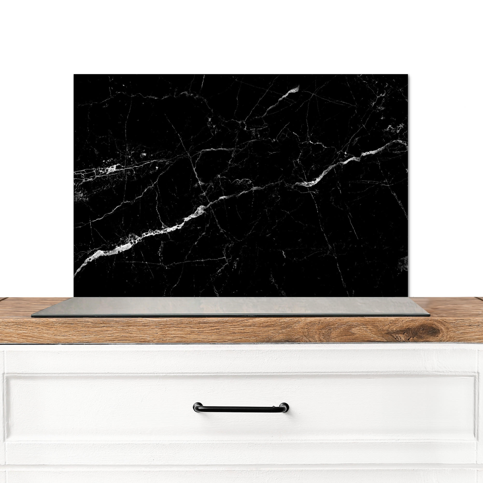 SPRITZSCHUTZ KÜCHE Marmoroptik - Schwarz - Luxus 70x50 cm - Grau, Metall (70/0.3/50cm) - MuchoWow