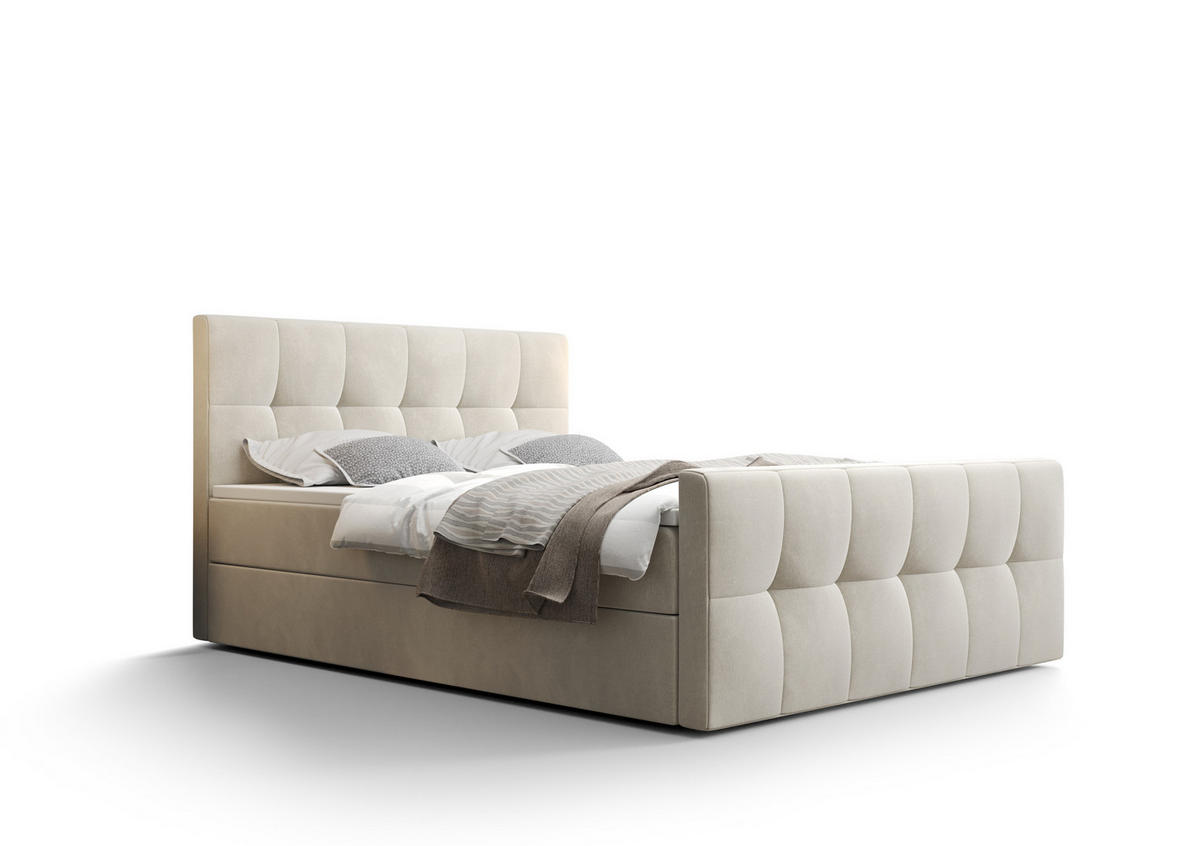 BOXBETT MANHATTAN mit Matratze H3, Bonell und Topper 180x200 Monolith 02 - Creme, Holz/Textil (180/200cm) - Bedante