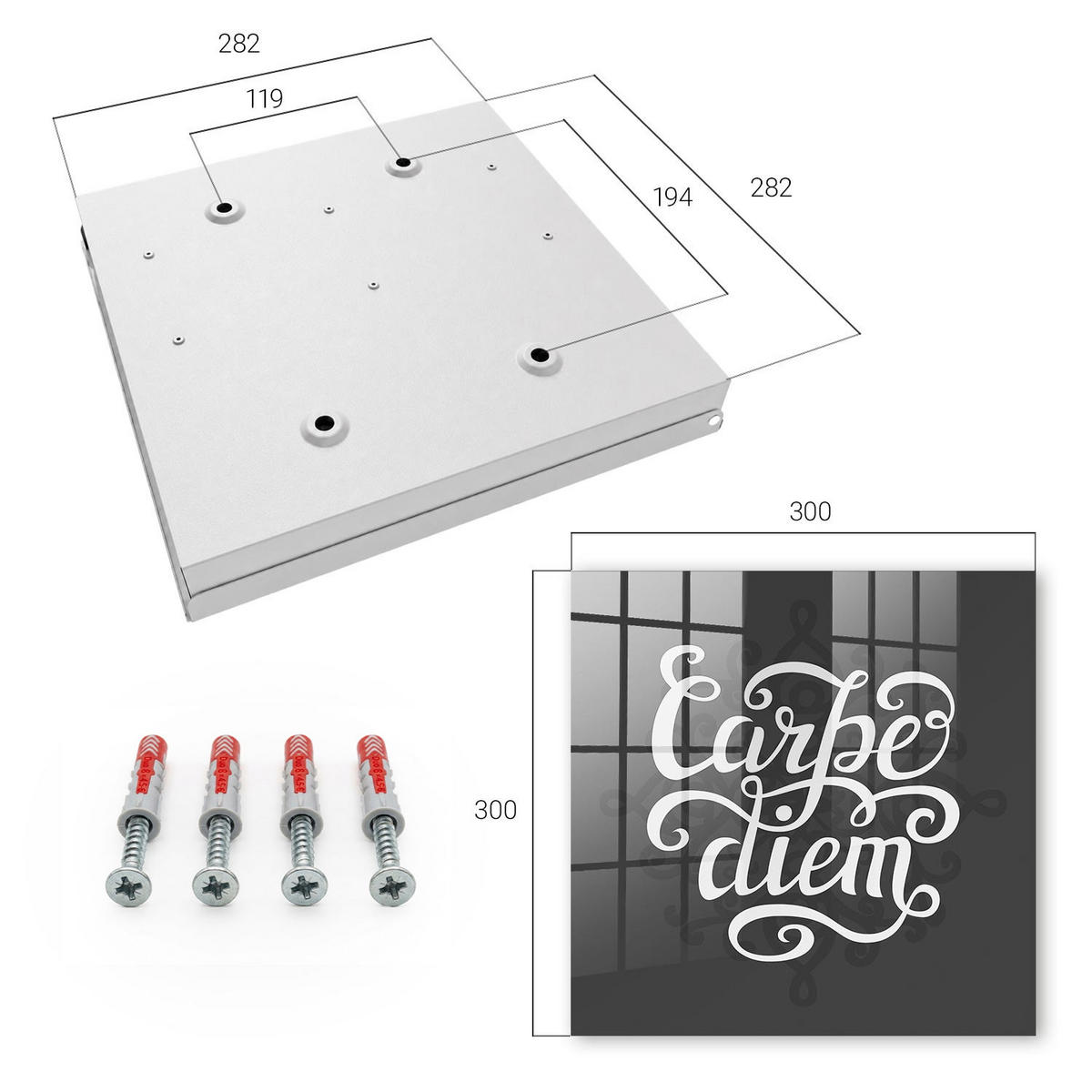 SCHLÜSSELBOX Weiß 30x30 cm – Türöffnung nach rechts - nutze den Tag - Schwarz, Metall (30/30/5cm) - TULUP