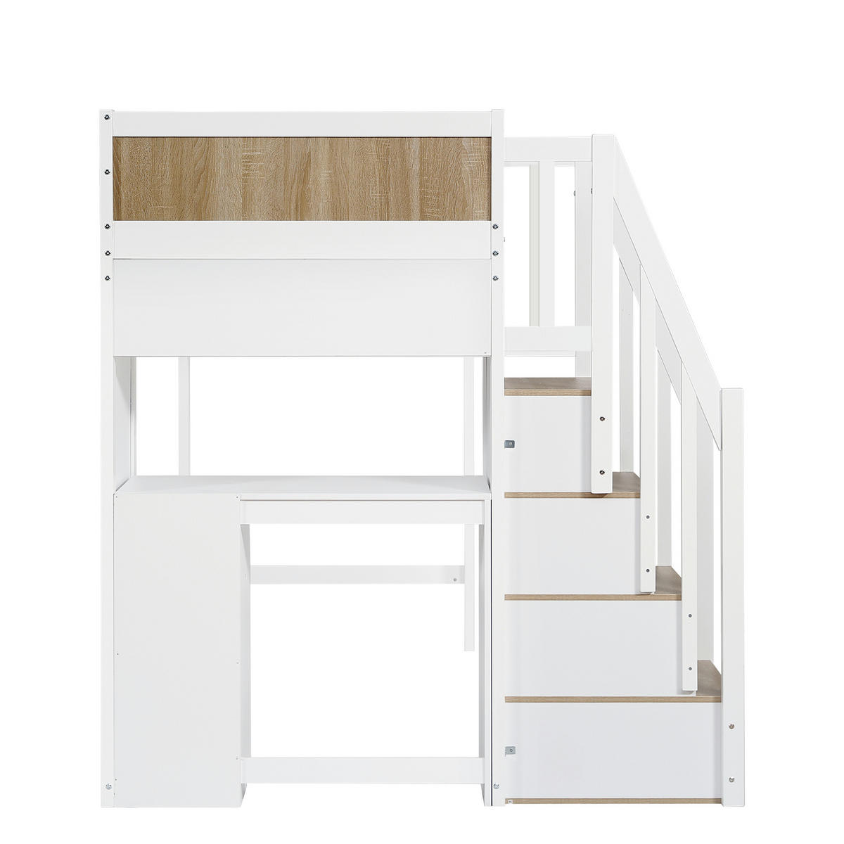 HOCHBETT 90/200 cm DE-02283, in Weiß, mit 3-Schubladen-Schreibtisch und Leiterschrank - Weiß, Holz/Holzwerkstoff (90/200cm) - ComfortXL
