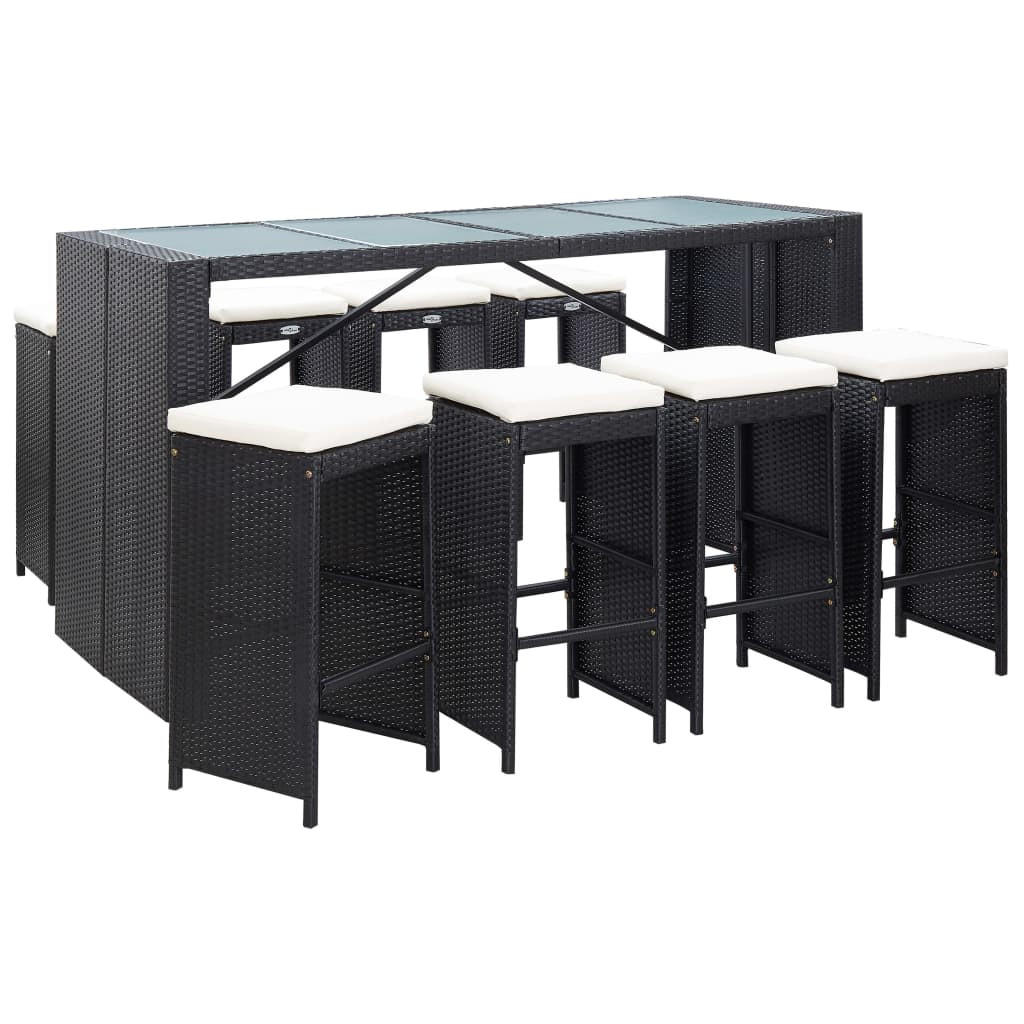 GARTENBAR-SET 9Er Set Poly Rattan Schwarz - Schwarz, Kunststoff - vidaXL