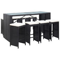 GARTENBAR-SET 9Er Set Poly Rattan Schwarz - Schwarz, Kunststoff - vidaXL