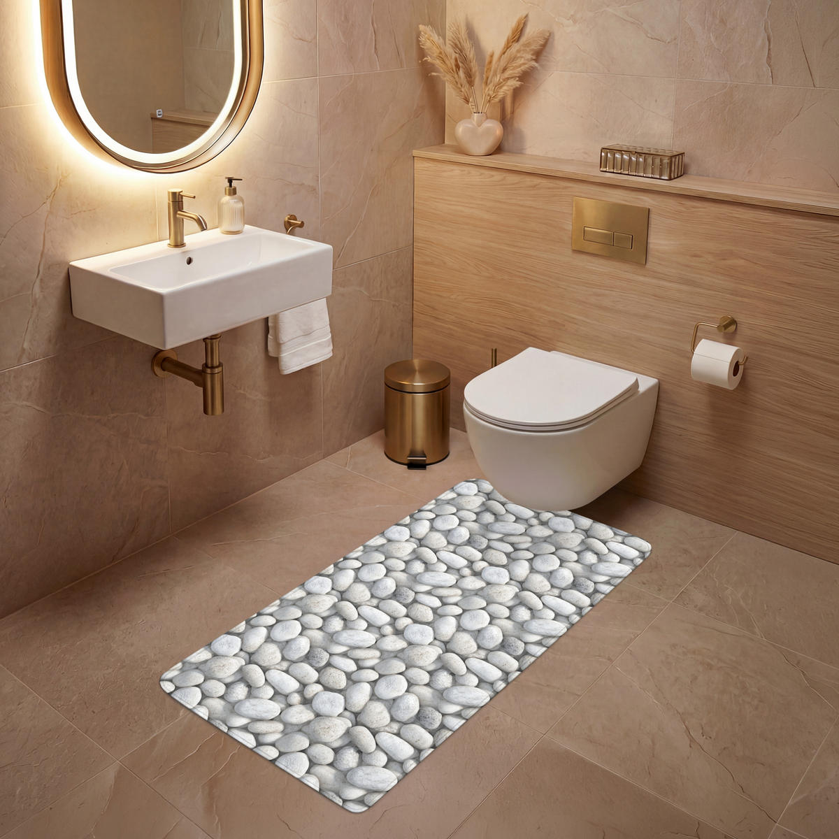 WC PŘEDLOŽKA Kameny - šedé - oválné 60x120 cm - světle šedá, textil/plast (60/1cm) - OnlyWow