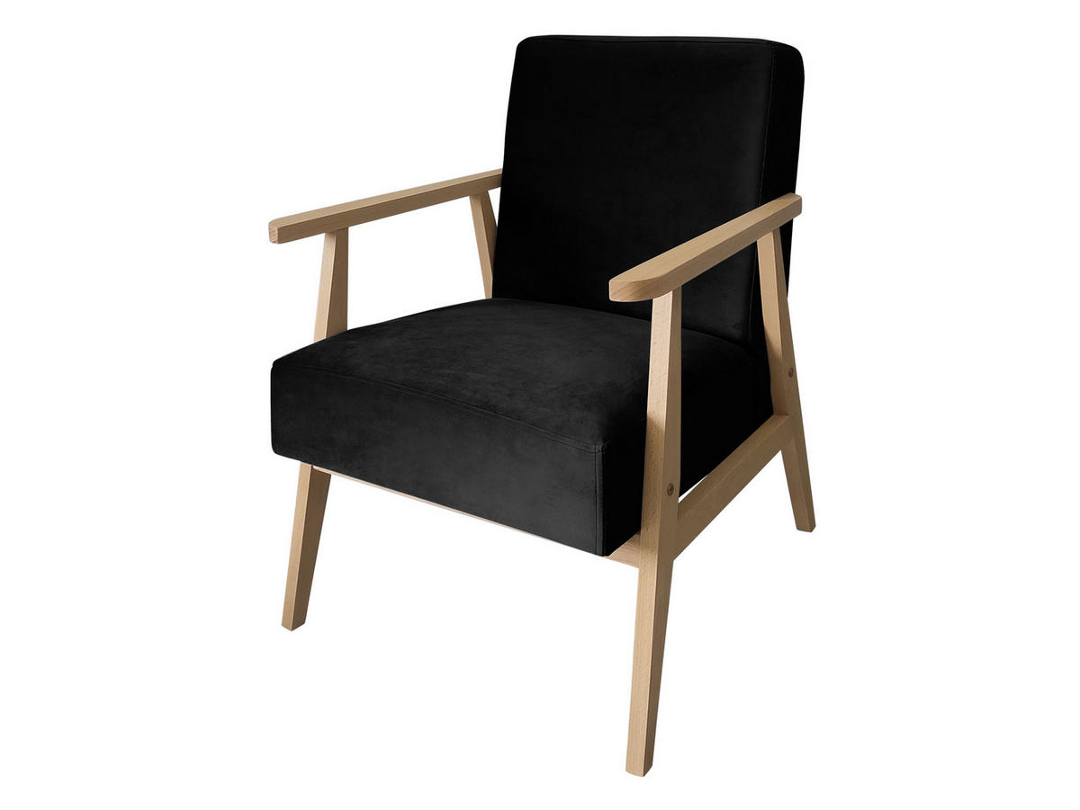 SESSEL Retro - Schwarz/Naturfarben, Holz/Textil (59/76/67cm) - MIRJAN24