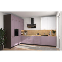L-FORM KÜCHENZEILE Bari (16-tlg) Lava / Pastellviolett - Signalweiß - Violett, Holzwerkstoff/Metall (347/243/202cm) - Feldmann-Wohnen