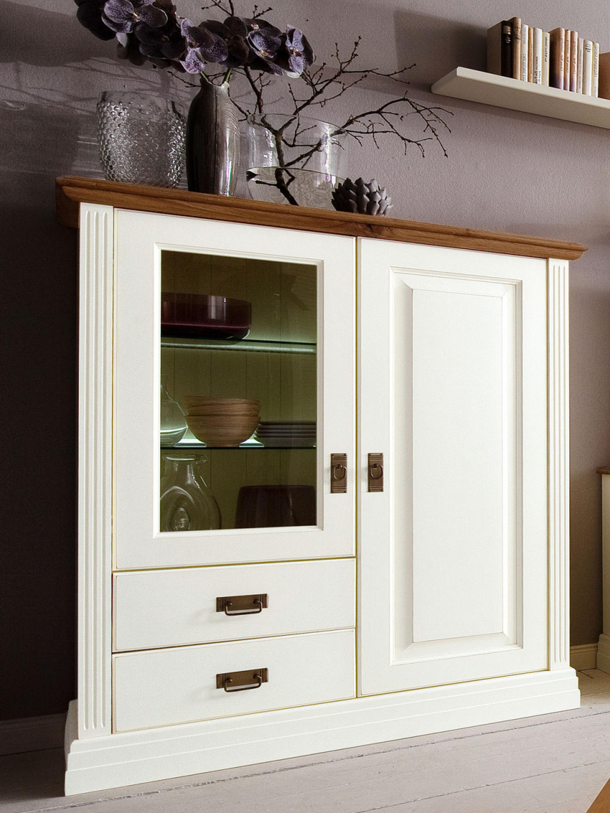 HIGHBOARD Novara - Weiß/Braun, Holz (111/133/45cm) - Casamia Massive Möbel