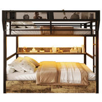 ETAGENBETT 140/200 cm in Schwarz mit LED, Regal, Körben und Schubladen - Schwarz, Holzwerkstoff/Metall (140/200cm) - WISHDOR