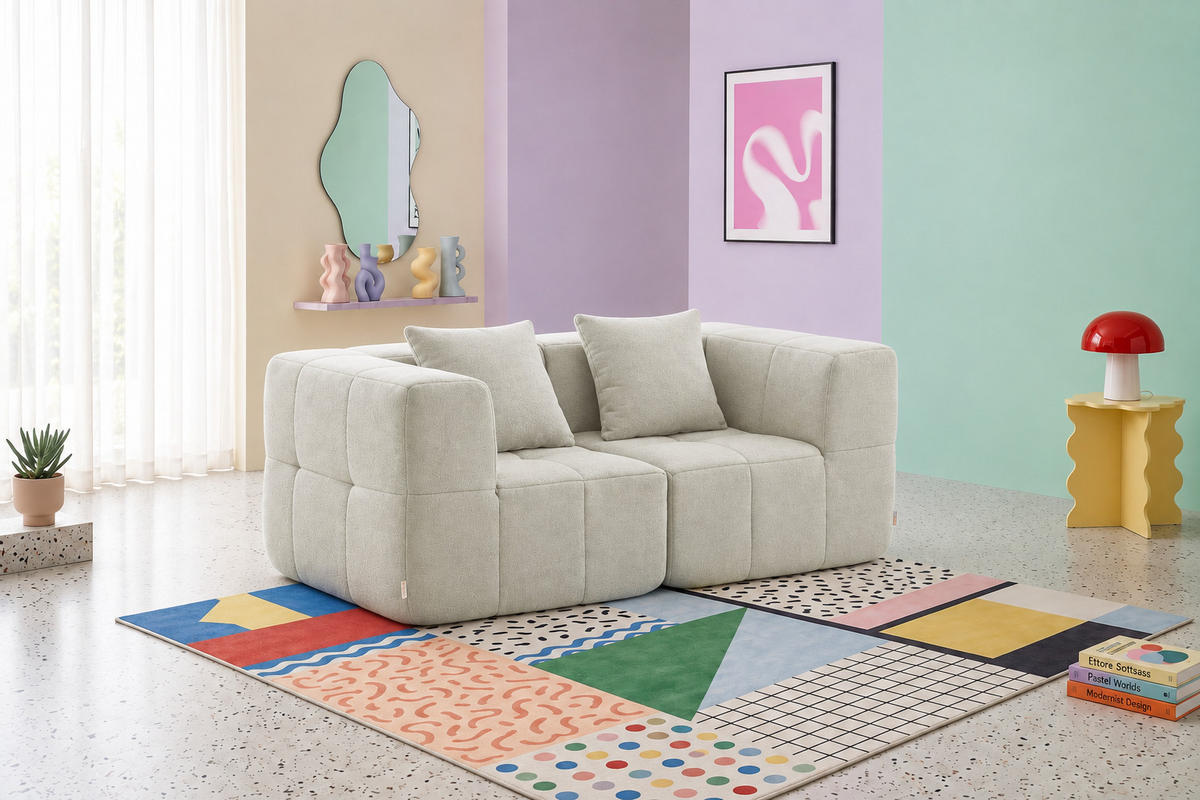 2-SITZER-SOFA Bouclé-Stoff Cremebeige - Beige, Textil (180/73/95cm) - MILYsofa