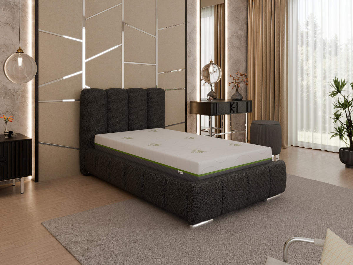 POLSTERBETT Zaira 100 x 200 cm mit Bettkasten und Lattenrost taschenfederkernmatratze mit kokos 21cm - graphite - Graphitfarben, Holz (100/200cm) - Panda Möbel