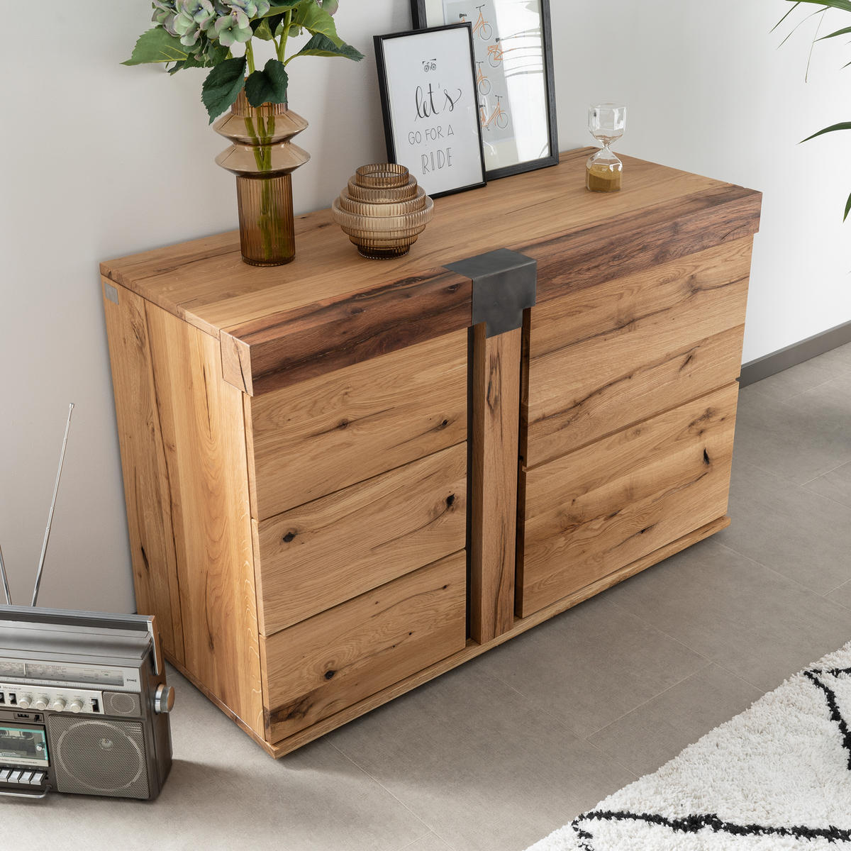 SIDEBOARD Wildeiche / Zerreiche 115x45x75 natur geölt NEW AMSTERDAM #09 - Naturfarben, Holz (115/75/45cm) - Massivmoebel24