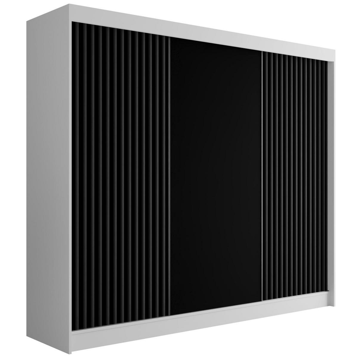 KLEIDERSCHRANK mit Lamel-Schiebetüren VILANv2 - 250 cm Weiß + Lamelle schwarz - Schwarz/Weiß, Holzwerkstoff (250/215/61cm) - ALTDECOR