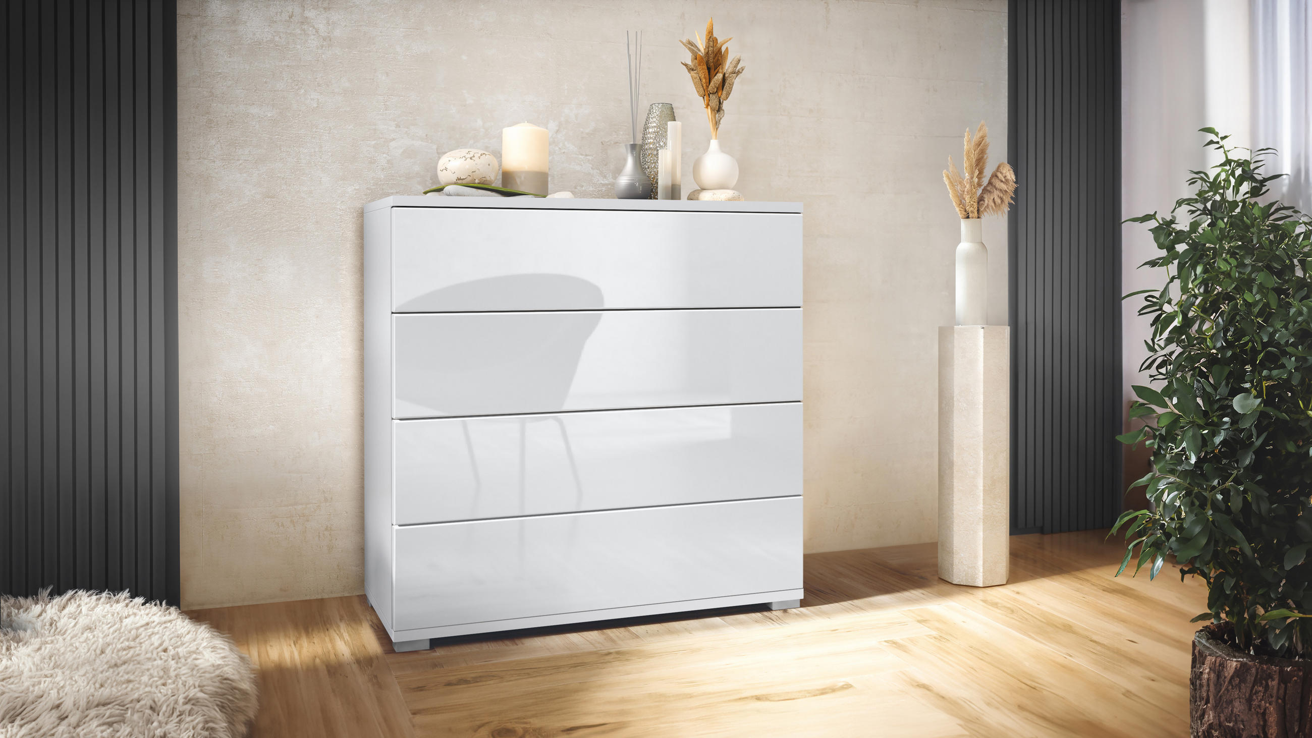 KOMMODE Pavos Weiß Hochglanz - Weiß Hochglanz, Holzwerkstoff (76/76/35cm) - Vladon