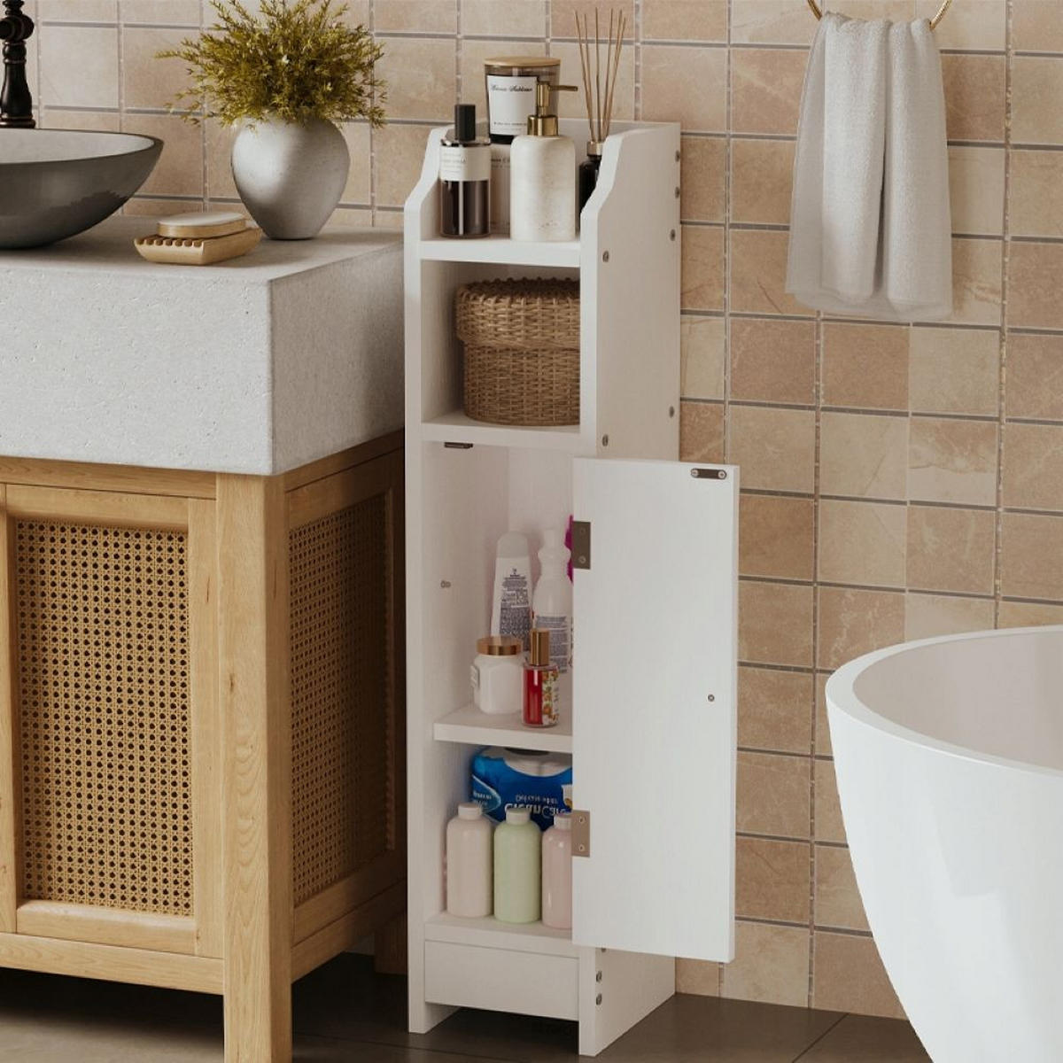 BADEZIMMERSCHRANK, weiß 18/20/80 cm - Weiß, Holzwerkstoff (18/80/20cm)
