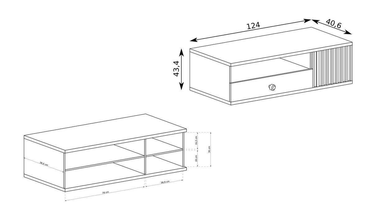 LOWBOARD ALMERIA 124/43,4/40,6 cm, Eiche Artisan - Eiche Artisan, Holzwerkstoff (124/43.4/40.6cm) - MASSENO