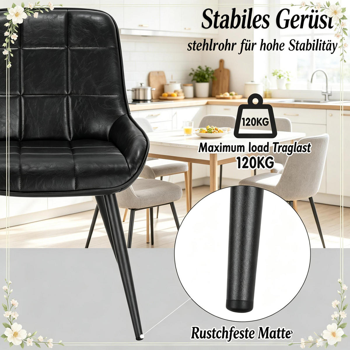 ARMLEHNSTUHL-SET DE-36162 4 Stück mit Metallgestell Schwarz - Schwarz, Metall (52.5/81.5/43cm) - ComfortXL