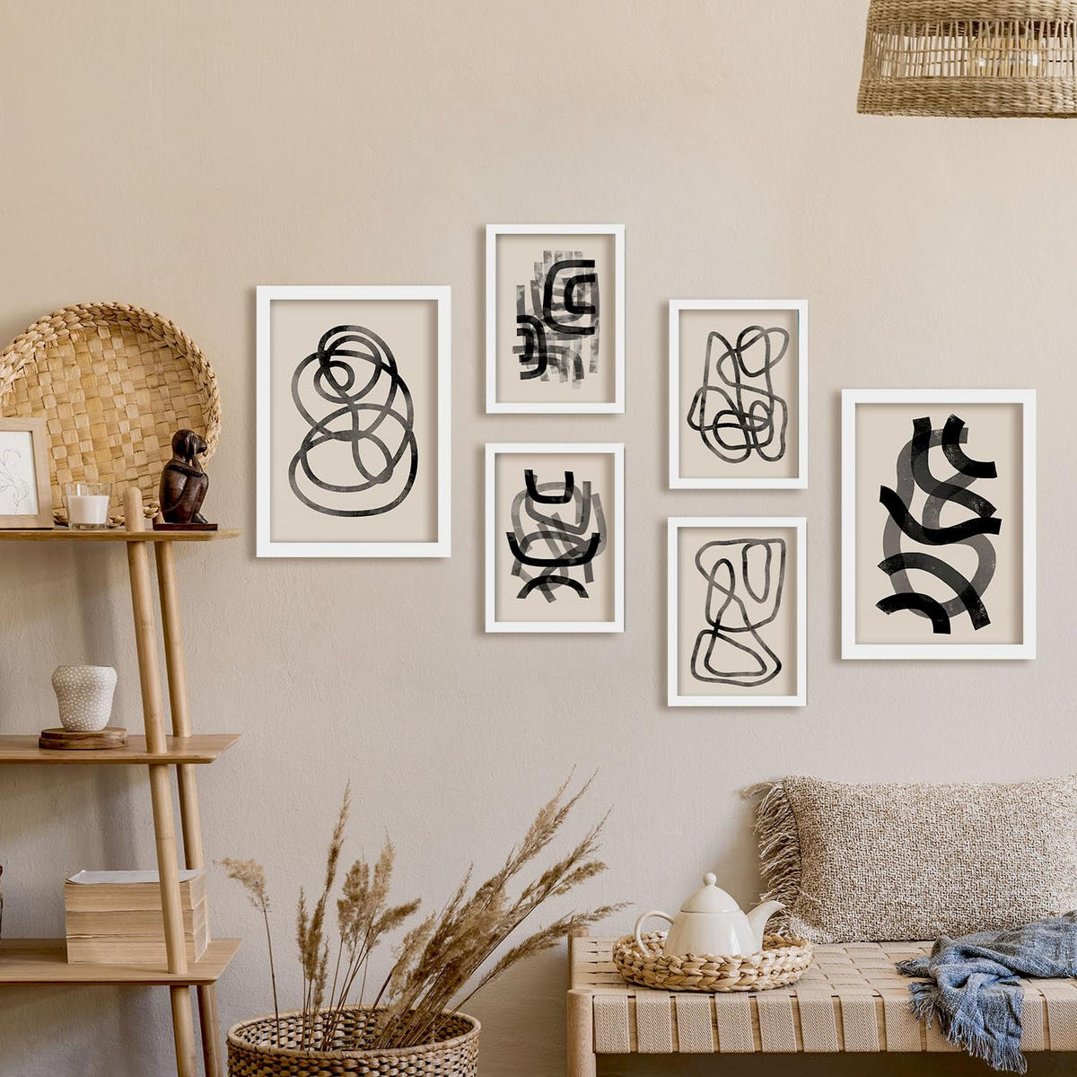POSTER Set Mit 6 Gebogene abstrakte Formen 2 Größe A3 & A4 Weißer Rahmen - Weiß, Papier (29.7/1cm) - Nacnic