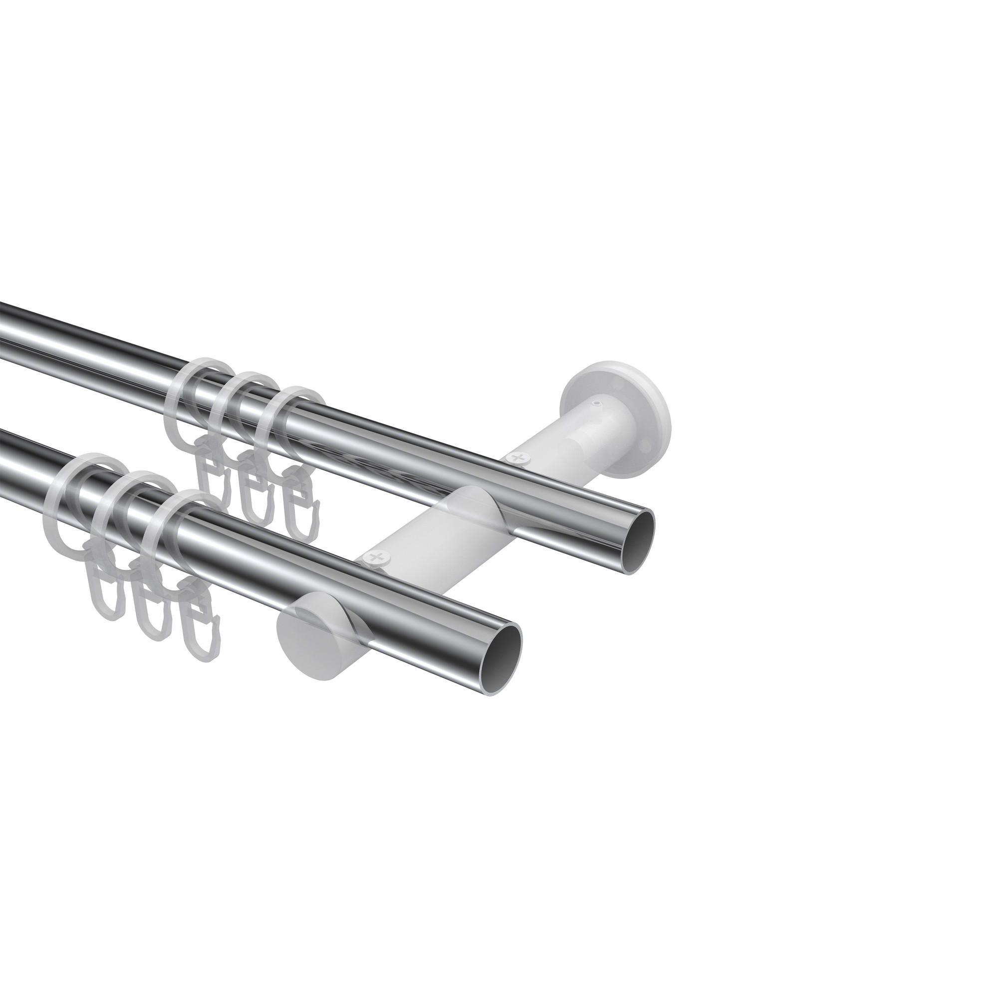 GARDINENSTANGE Platon Luino 480 cm (geteilt in 3 x 160 cm), 2-läufig, 20 mm Ø Chrom - Chromfarben, Metall (480cm) - INTERDECO