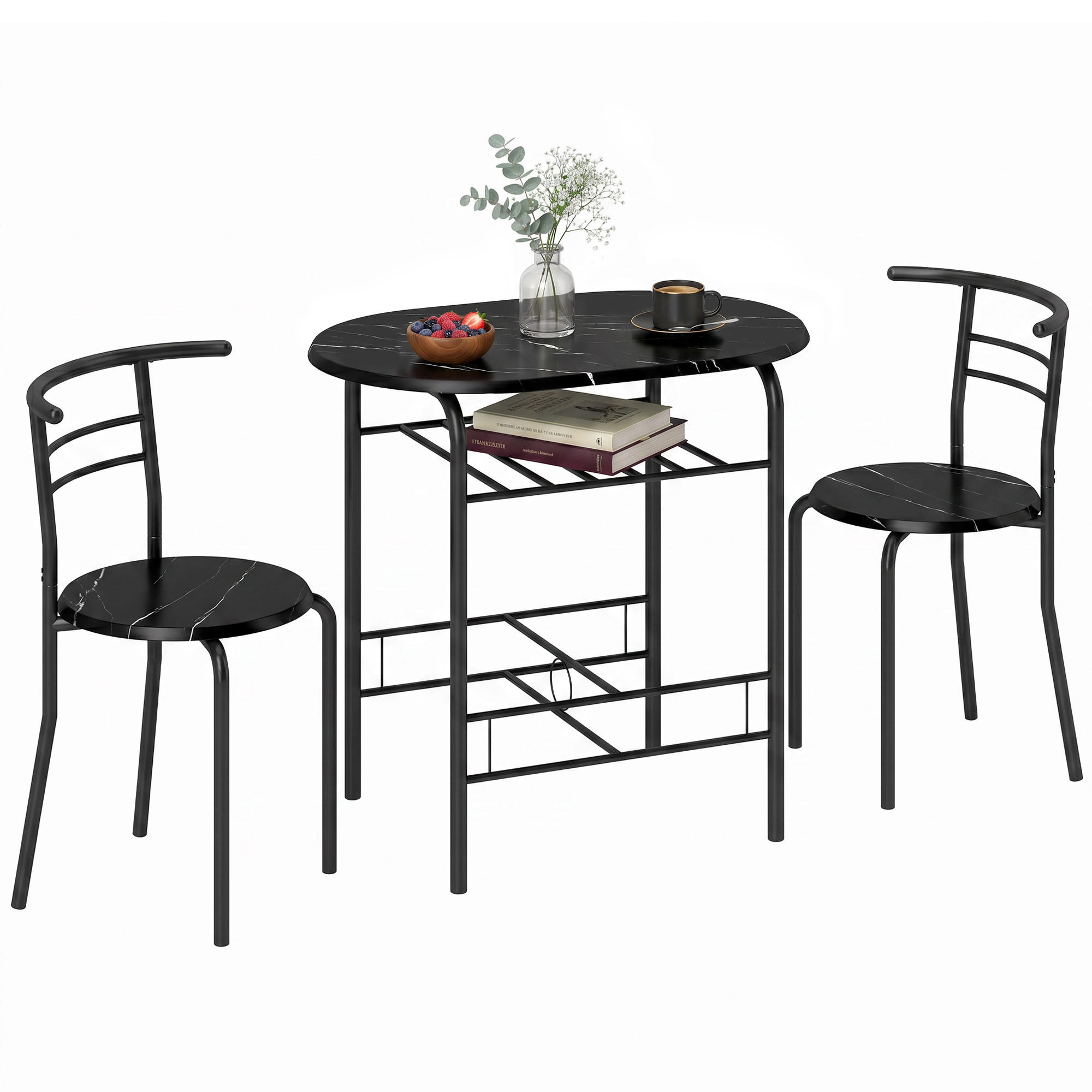 ESSGRUPPE mit 1 Tisch und 2 Stühlen Schwarz 80.0/52.0/76.0 cm - Schwarz, Holzwerkstoff (52/76/80cm)
