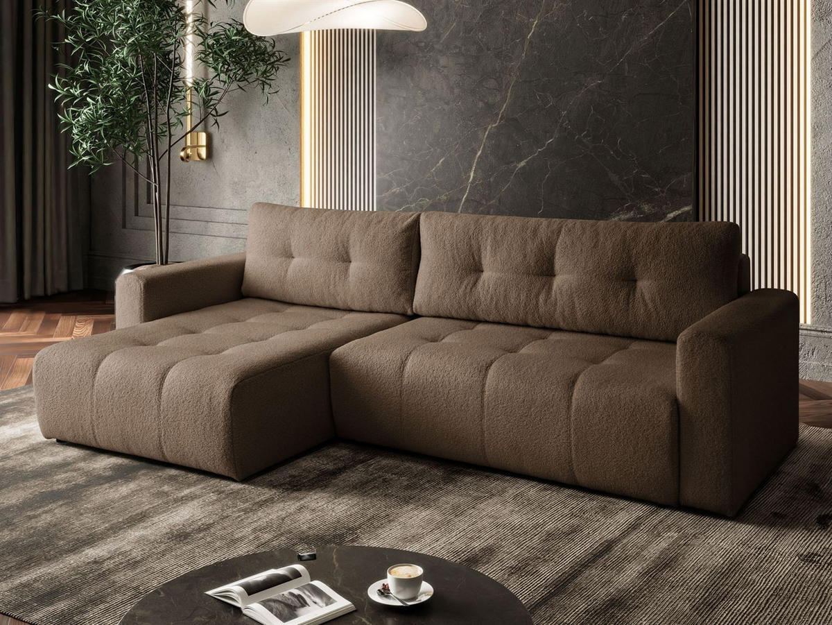 ECKSOFA ASTON mit Schlaffunktion und Bettkasten - Braun, Textil (261/143cm) - Lookway