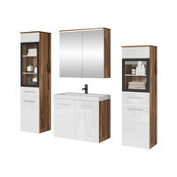 BADMÖBEL-SET Madrit II mit weißer LED Beleuchtung - Silberfarben/Braun, Holzwerkstoff/Kunststoff (132/132/30cm) - MIRJAN24