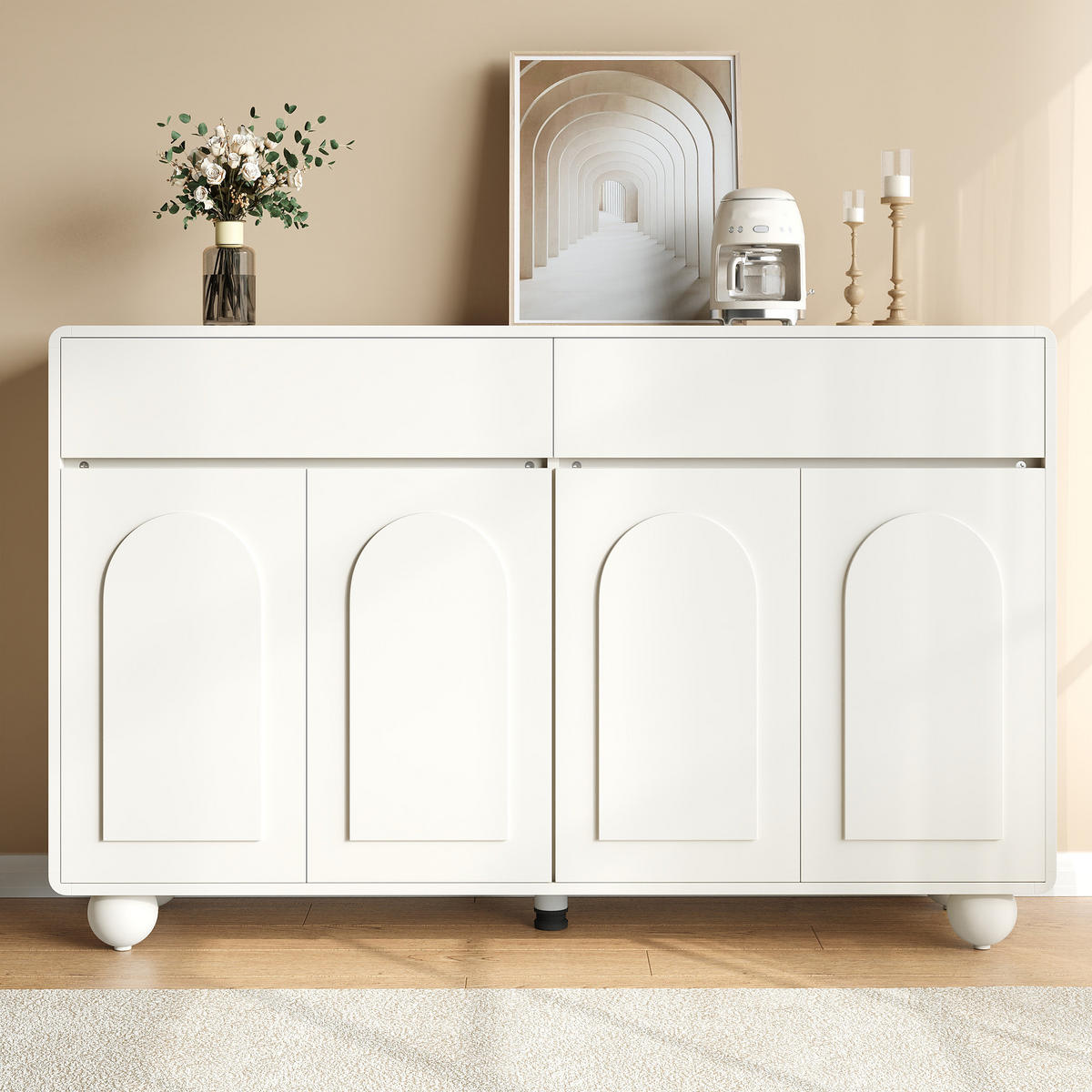 SIDEBOARD geschwungene Türen PB MDF Metallfüße modern - Weiß, Holzwerkstoff (38/89/140cm) - FLIEKS