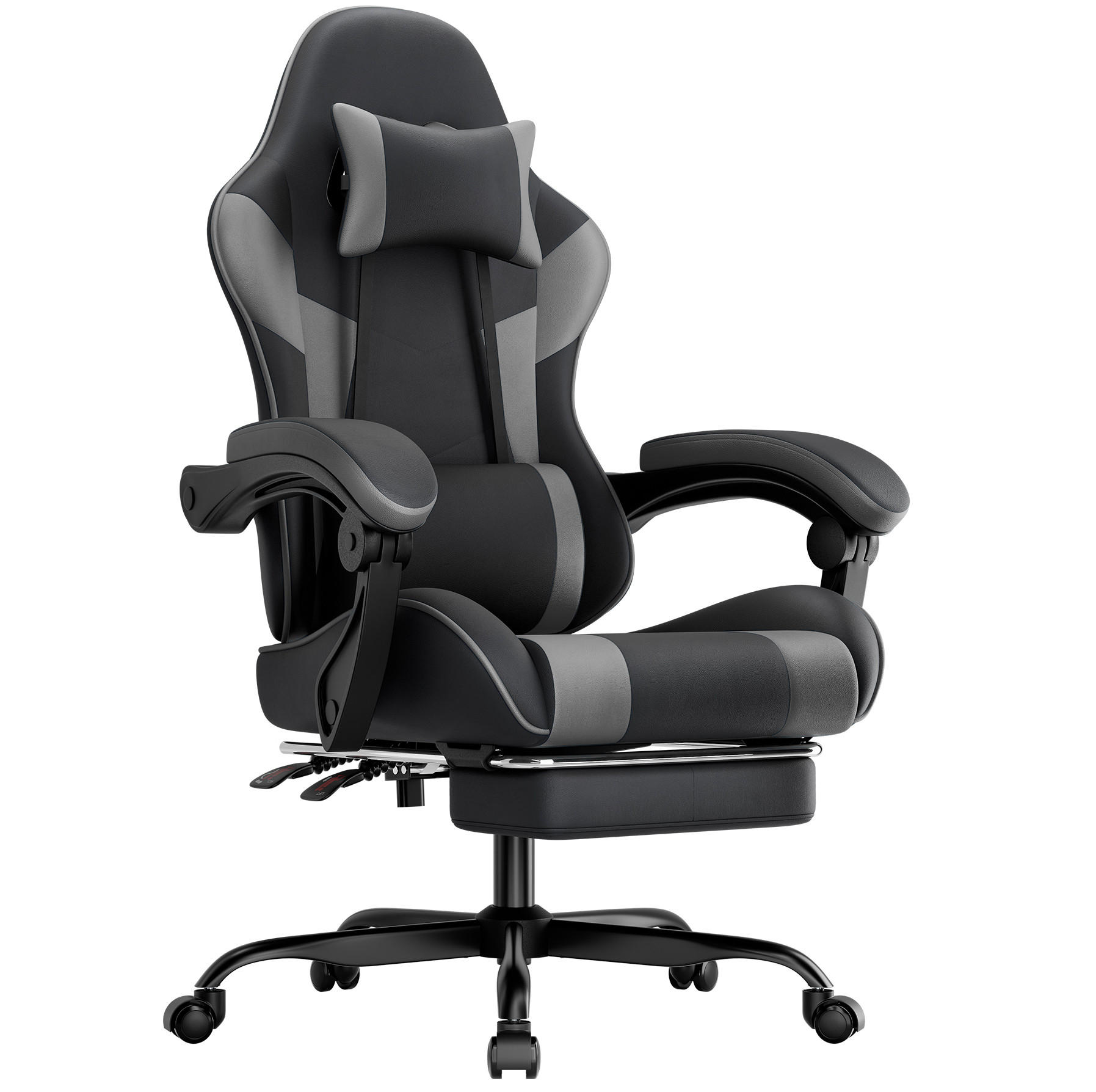 GAMING-STUHL ergonomisch verstellbar PVC Black Gray - Schwarz, Kunststoff (63/120.5/58.5cm) - Meubliv