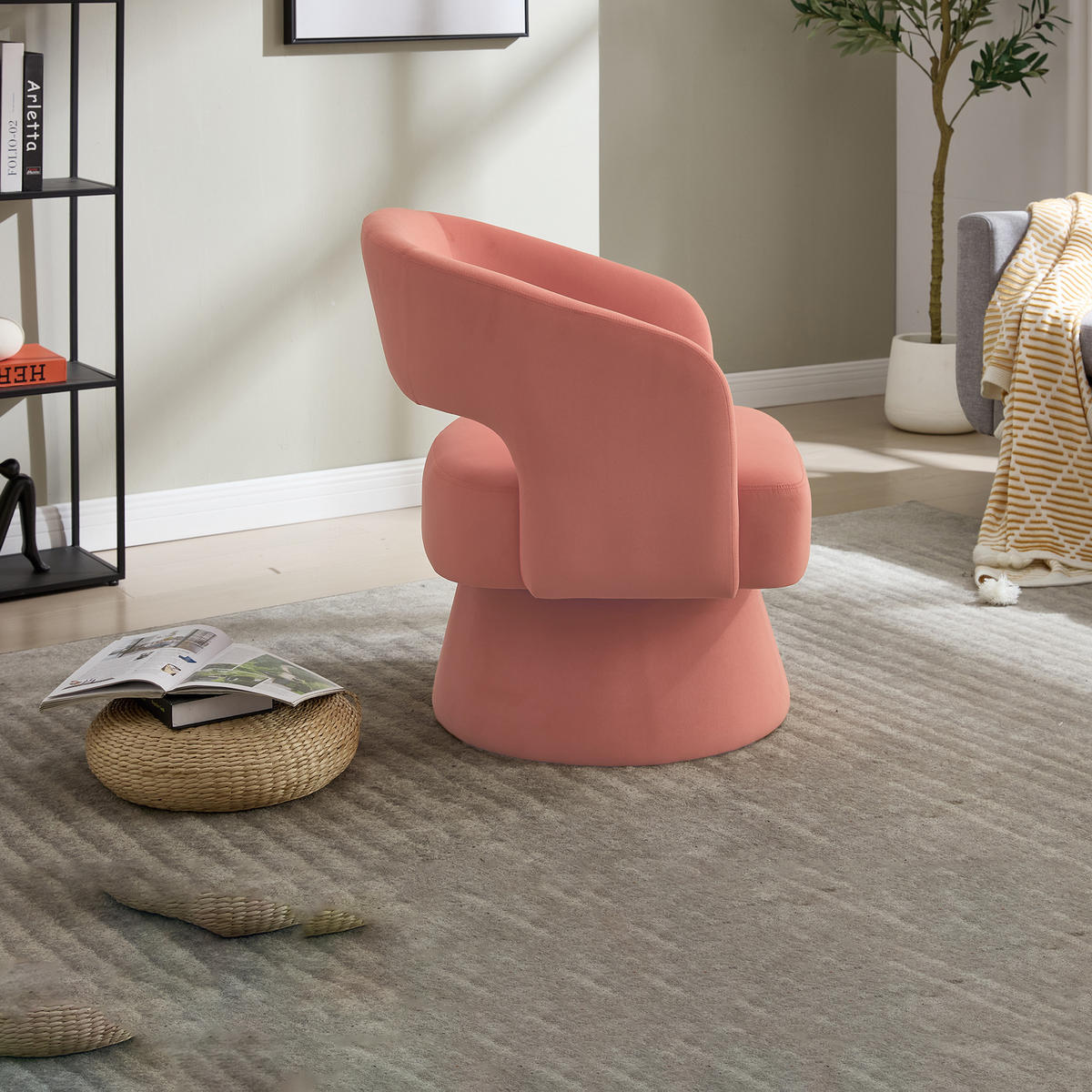 SESSEL Pink mit Drehfuß, Chenille - Rosa, Holzwerkstoff/Textil (66/75/68cm) - CHICFURN