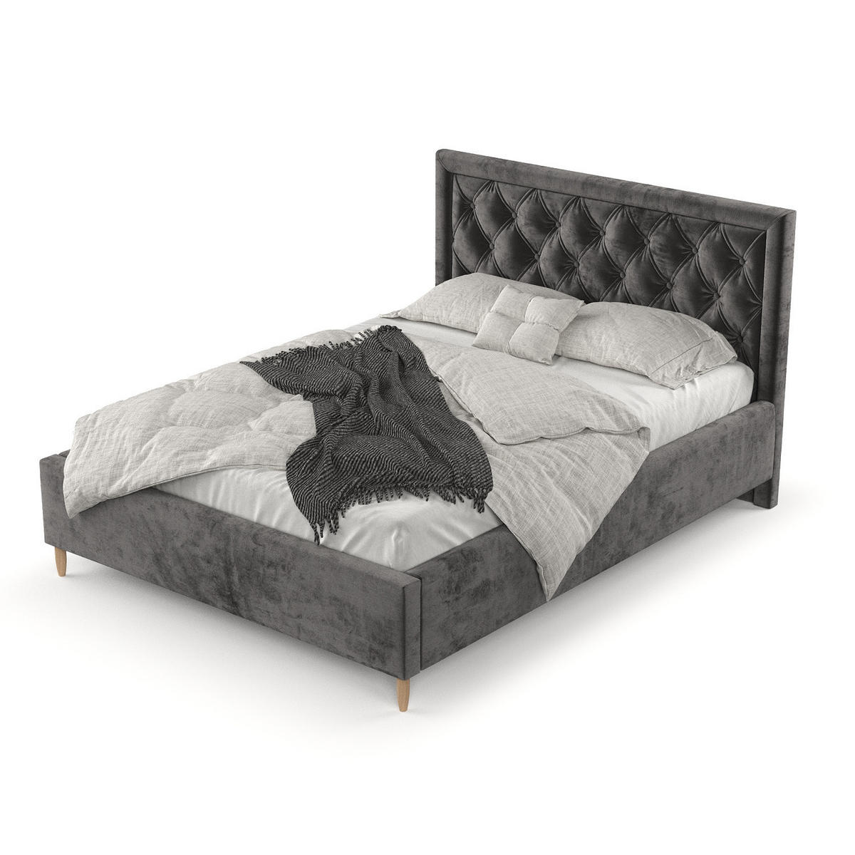 POLSTERBETT Lido 120/200 cm Anthrazit im Lotta Stoff - Anthrazit/Naturfarben, Holz/Holzwerkstoff (120/200cm) - AltaBeds