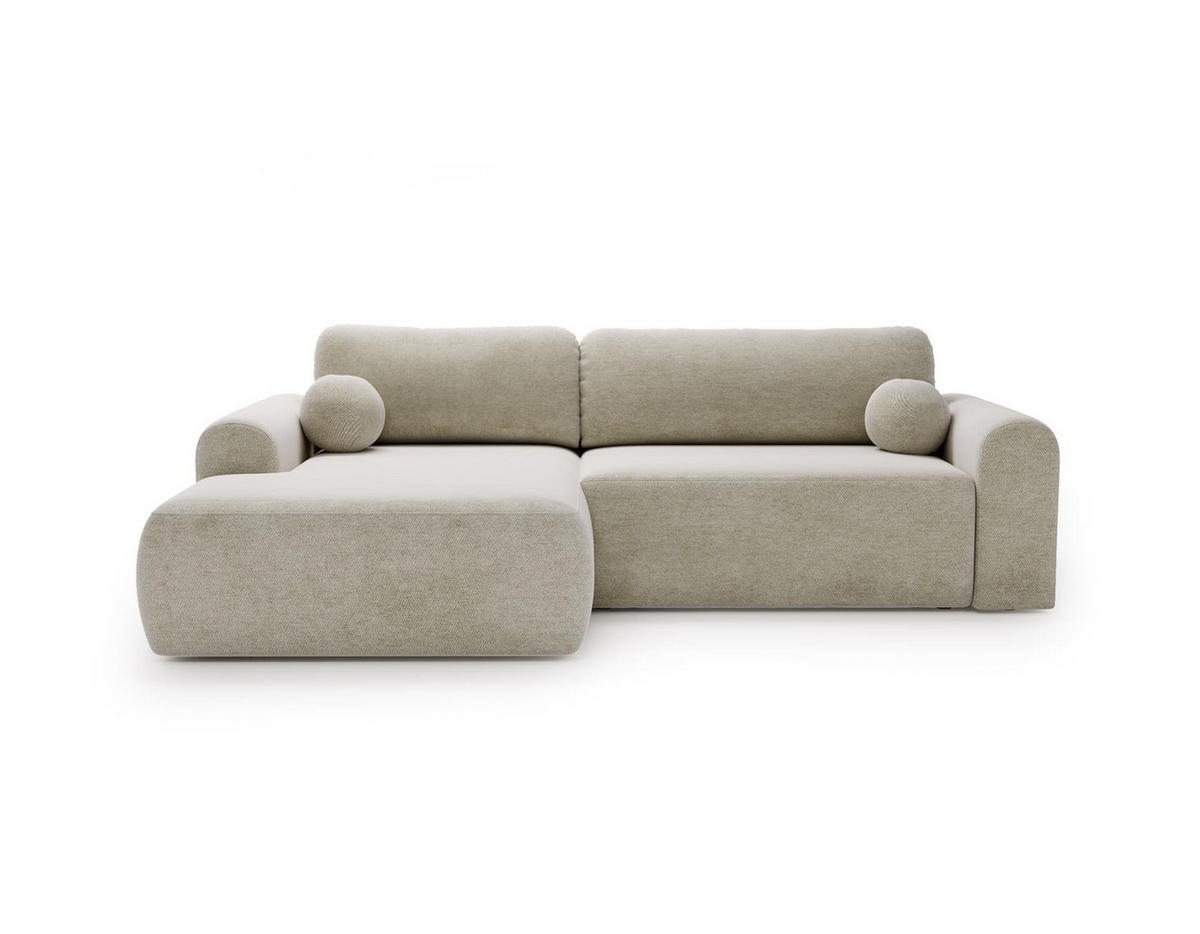 ECKSOFA Aurora Creme, mit Schlaffunktion in Vena Stoff, linke seite - Creme, Holzwerkstoff/Textil (257/177cm) - Bettso