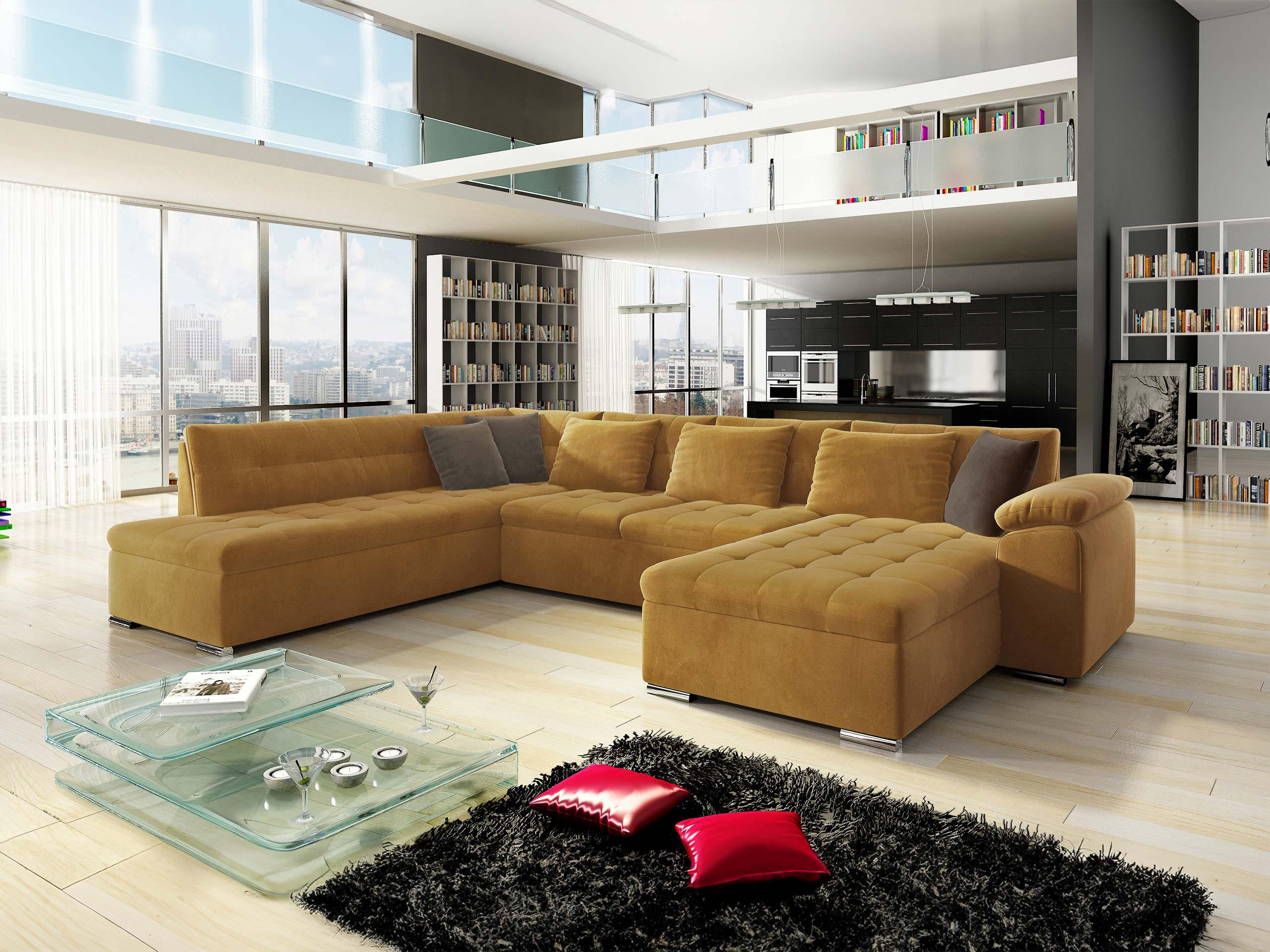 WOHNLANDSCHAFT Niko Bis, Seite: Rechts - Gelb, Holz/Textil (348/76/205cm) - MIRJAN24