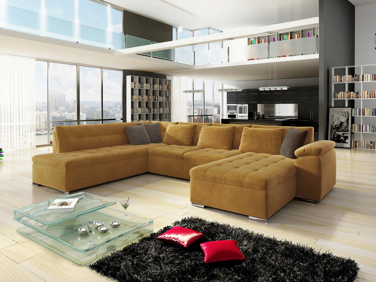 WOHNLANDSCHAFT Niko Bis, Seite: Rechts - Gelb, Holz/Textil (348/76/205cm) - MIRJAN24