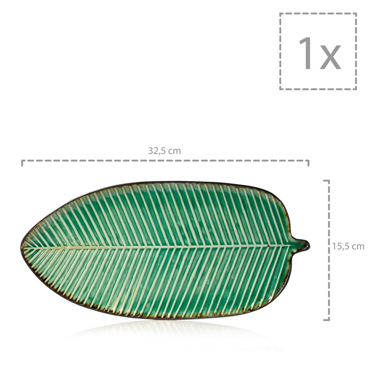 SERVIERPLATTEN PALM BEACH - Blattoptik aus Steingut - Grün, Keramik (39.3/11.95/22.25cm) - Sänger