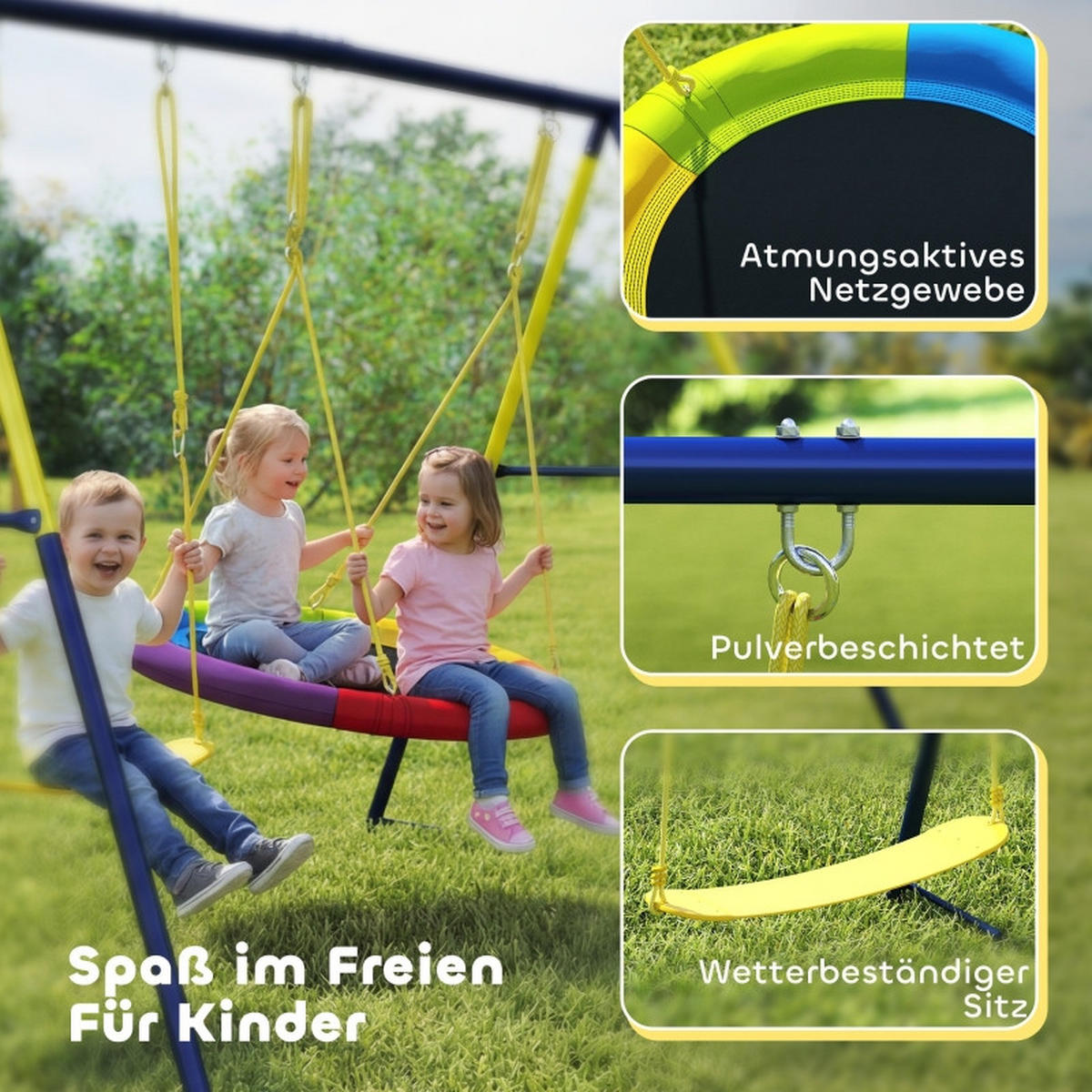 SCHAUKEL-SET mit Nestschaukel Gurtschaukel verstellbarem Seil für 3-8 Jahre 265x160x178cm - Blau, Metall (160/265cm) - Hauptrolle