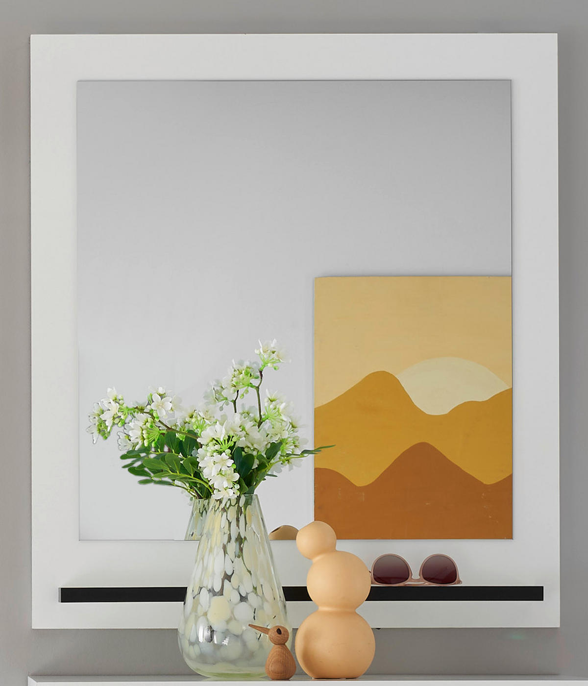 WANDSPIEGEL weiß 79 x 89 cm, Garderobenspiegel mit Ablage - Weiß Hochglanz, Glas/Holzwerkstoff (79/89/10cm) - Furn.Design