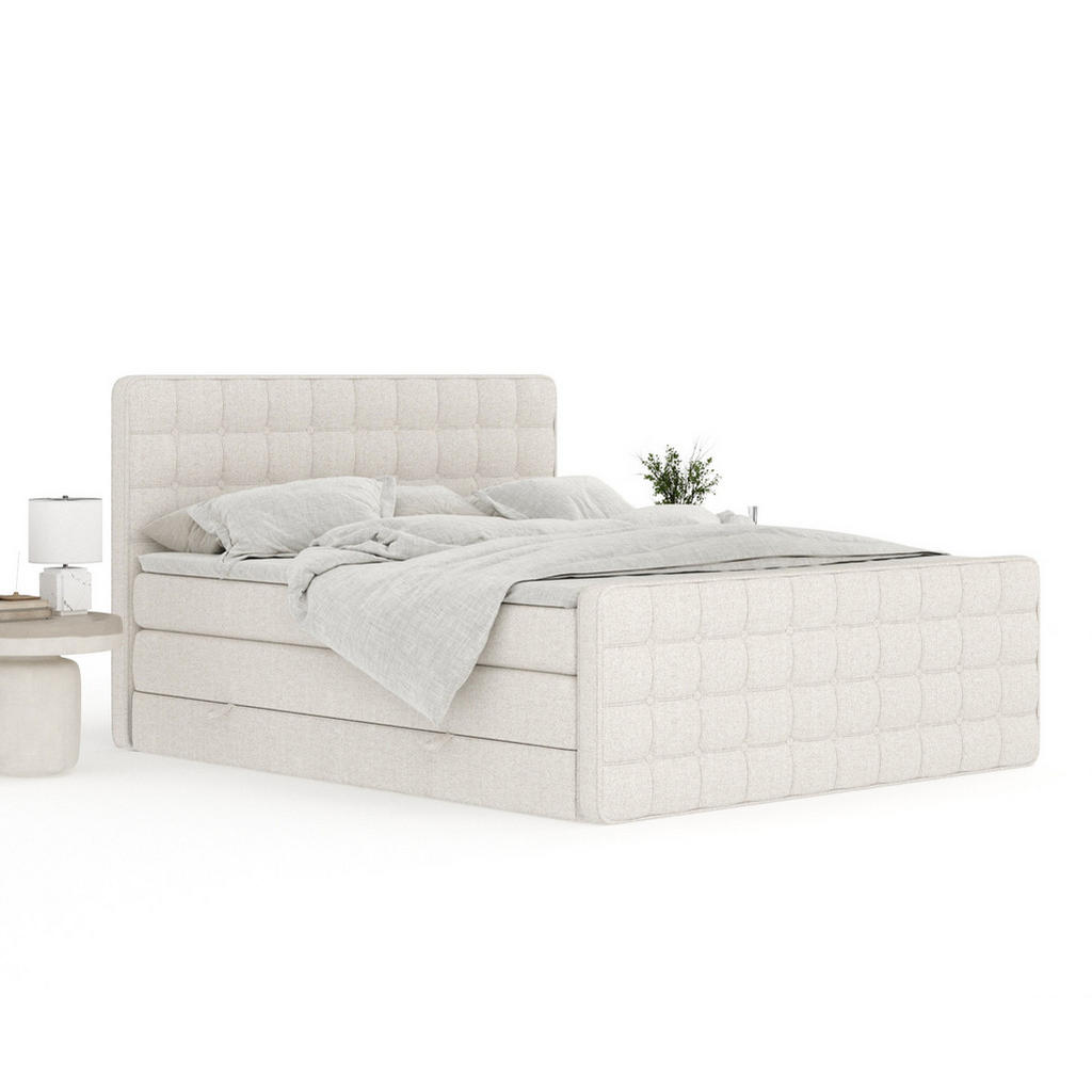 Thumbnail - Maison de Reve Boxspringbett, Beige, Textil, Buche, Kiefer, H3 + H4, 7-Zonen, Höhe ca. 40 cm, 200x200 cm, Handmade in Eu...