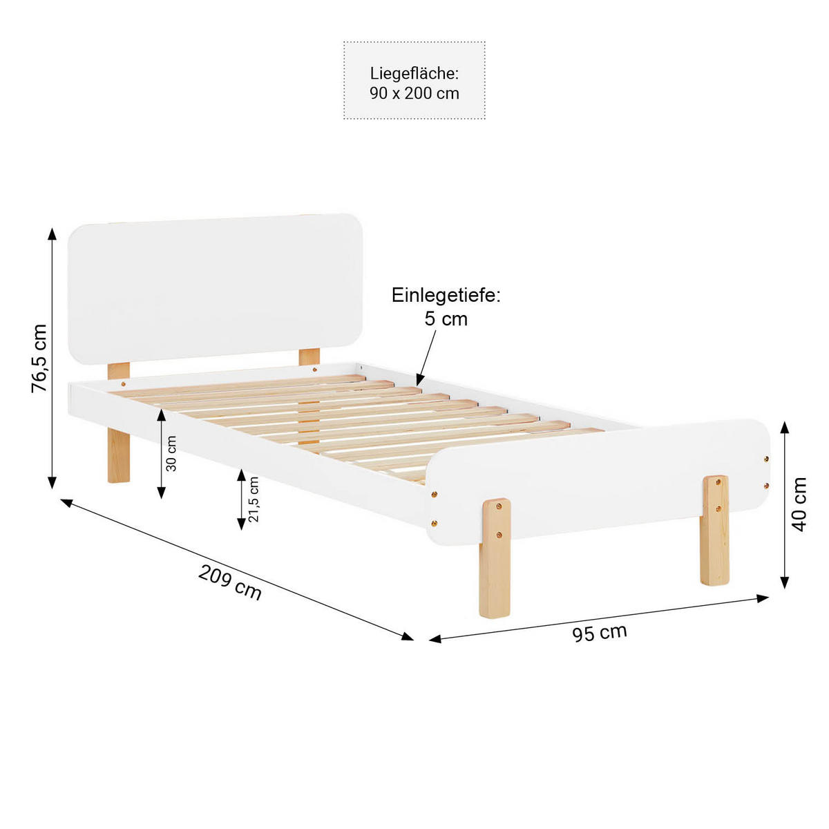 KINDERBETT Weiß 90/200 Lattenrost Matratze - Weiß, Holz (95/77/209cm) - Homestyle4u