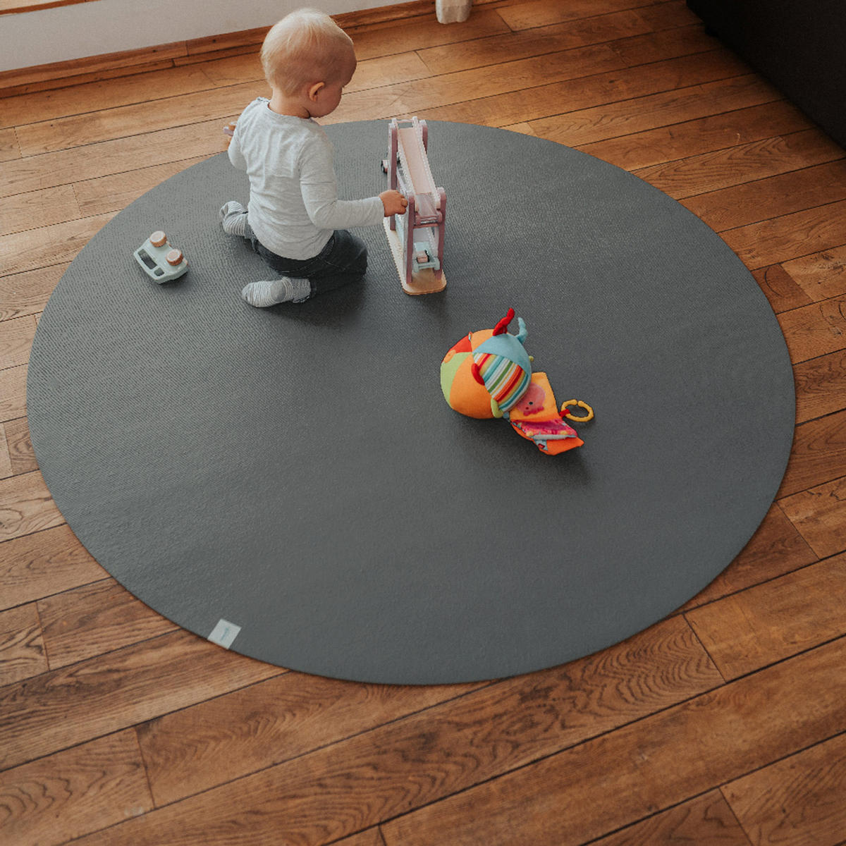 KRABBELMATTE Rund 160cm Grau - Grau, Textil (160/160cm) - Sanosoft