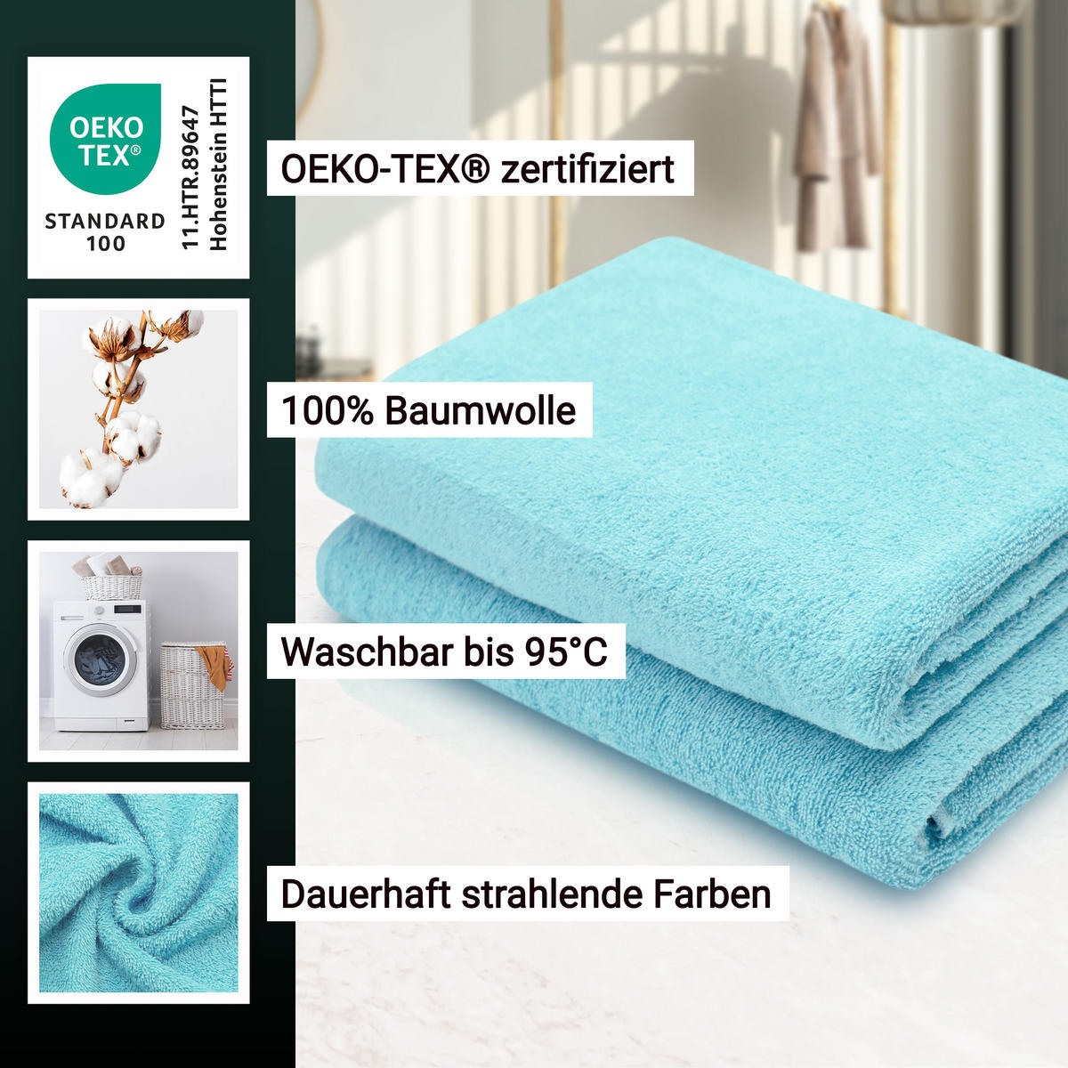 DUSCHTÜCHER, 2er-Set, 70x140 cm, 100% Baumwolle, Blau - Blau, Textil (70/140cm) - Zollner