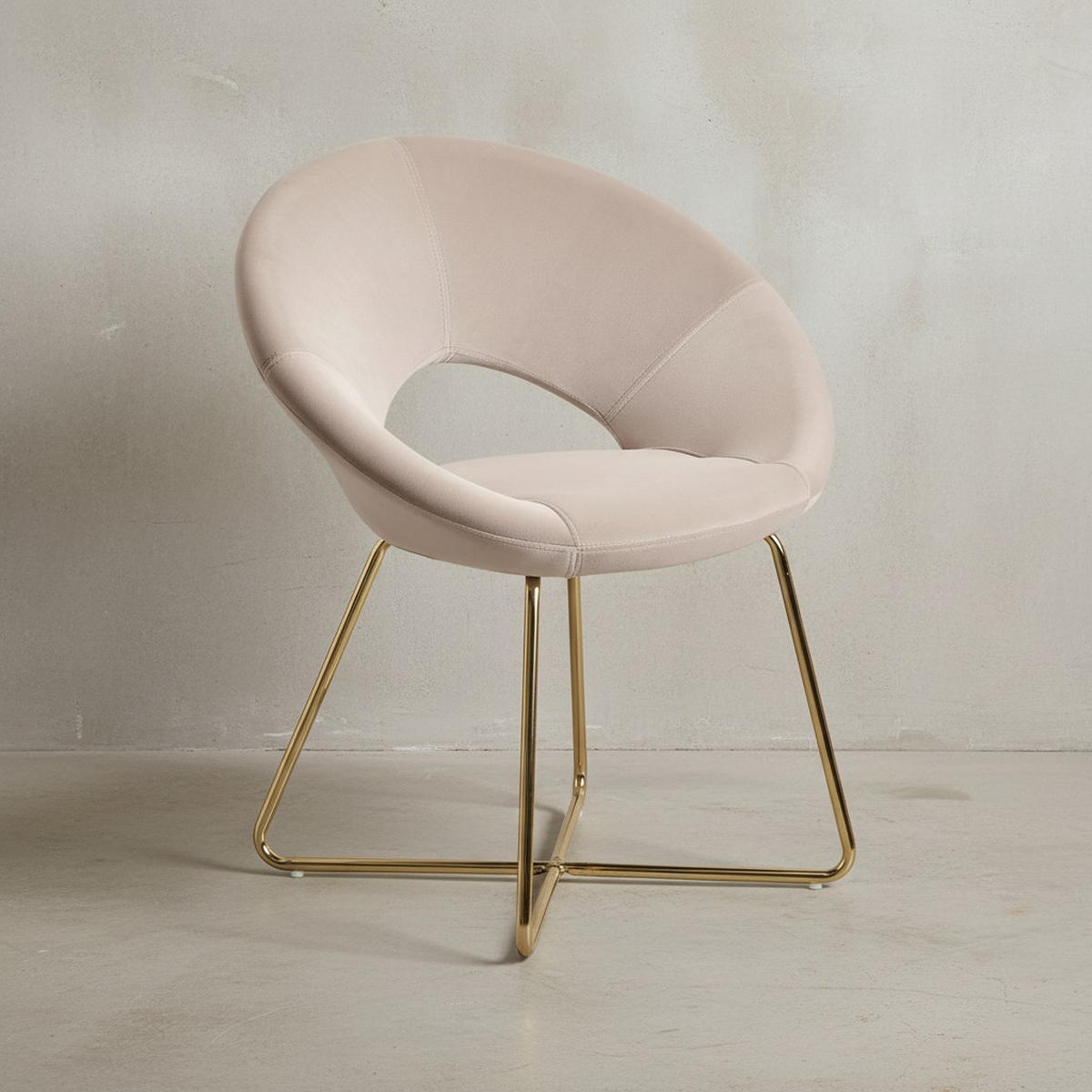 ESSZIMMERSTUHL Samtbezug mit Metallgestell Modern gepolstert, Beige - Beige/Goldfarben, Textil/Metall (60/83/57cm) - KADIMA DESIGN