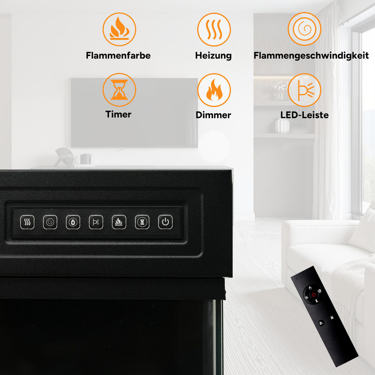 ELEKTROKAMIN mit Schrank, 1000W / 2000W Heizleistung - Schwarz, Metall (91.44/46/15cm) - HOMAVO