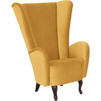 HOCHLEHNSESSEL Kailey Bezug Samtvelours Buche nussbaum dunkel / mais - Gelb, Kunststoff (96/122/89cm) - 58aufmkessel