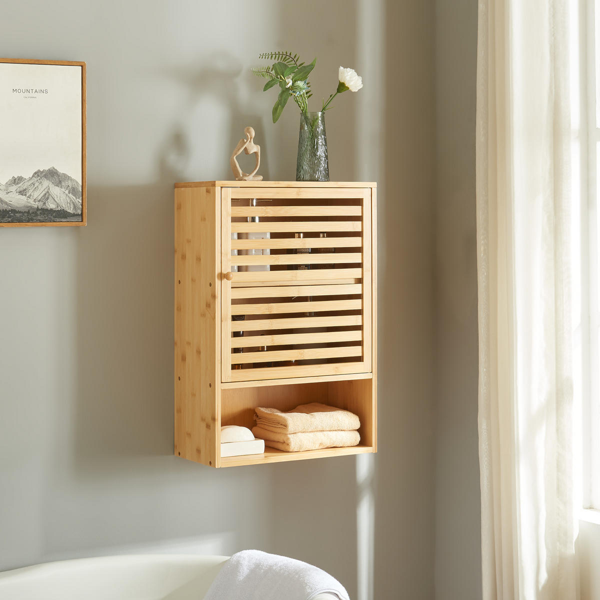 BAD-HÄNGESCHRANK Gjesdal - Naturfarben, Holz (40/60/20cm) - [en.casa]