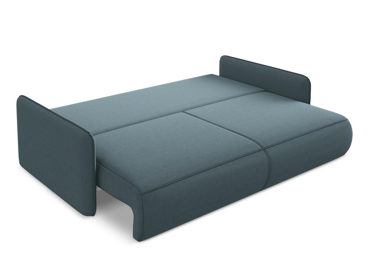 3-SITZER SOFA mit Schlaffunktion Samt Stoff Blau - Blau/Petrol, Kunststoff/Textil (216/86/105cm) - Makamii